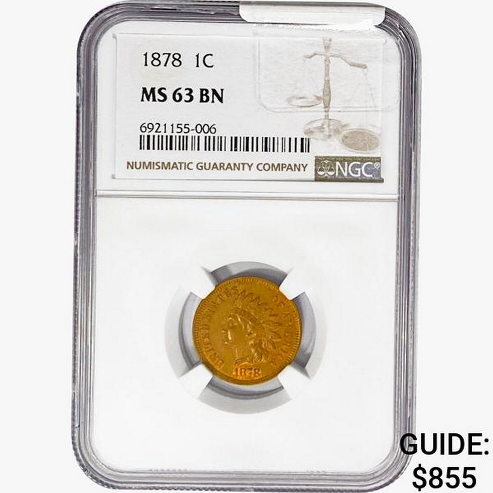 1878 Indian Head Cent NGC MS63 BN (1 of 2)
