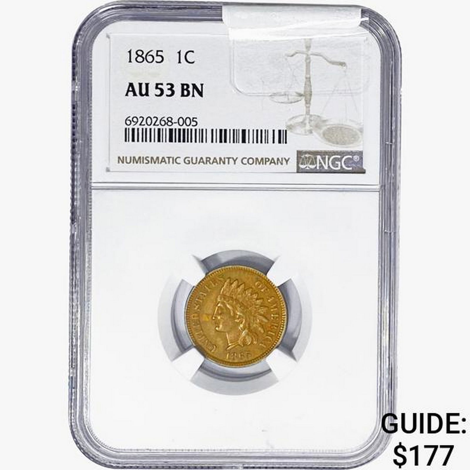 1865 Indian Head Cent NGC AU53 BN (1 of 2)