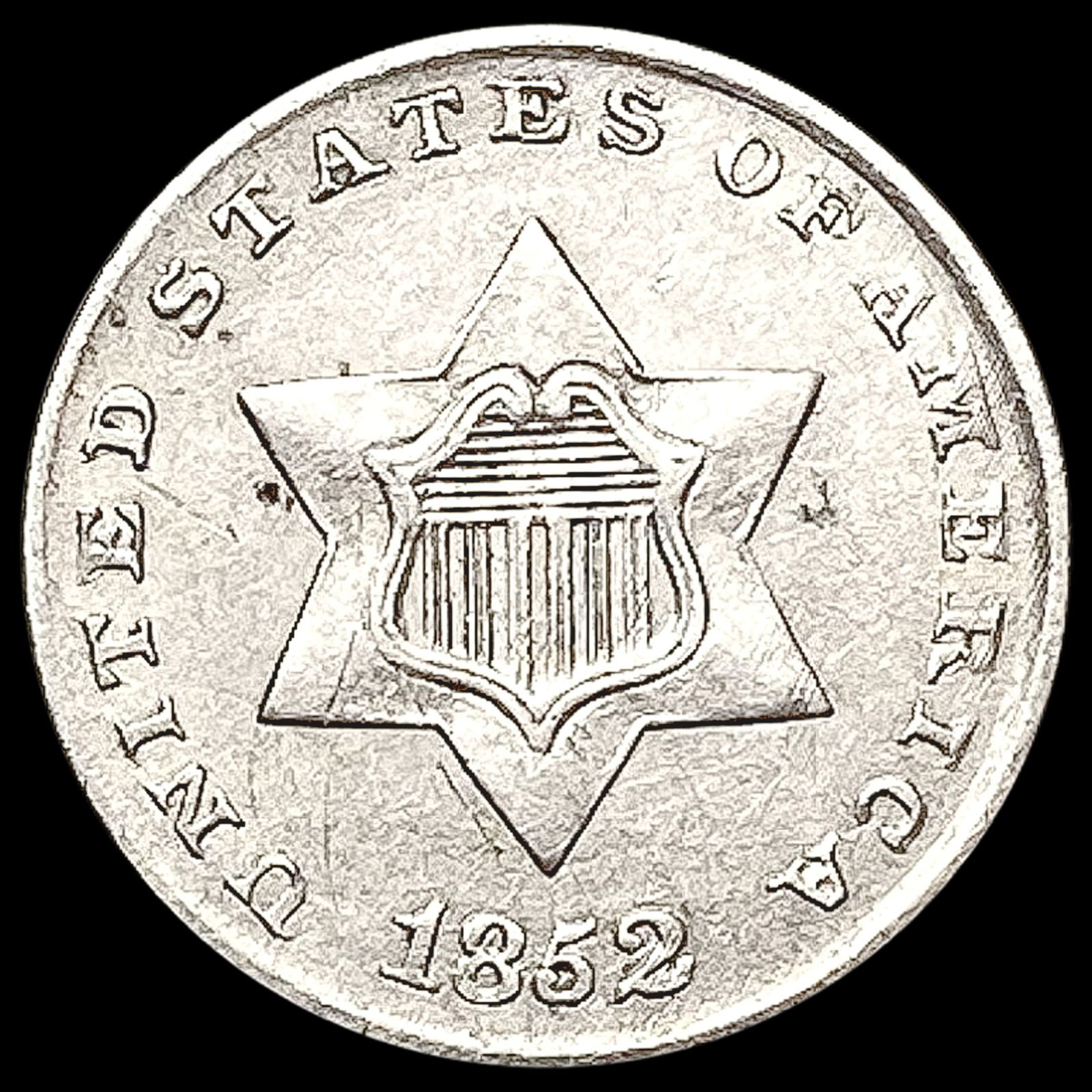 1852 Silver Three Cent CLOSELY UNCIRCULATED (1 of 2)
