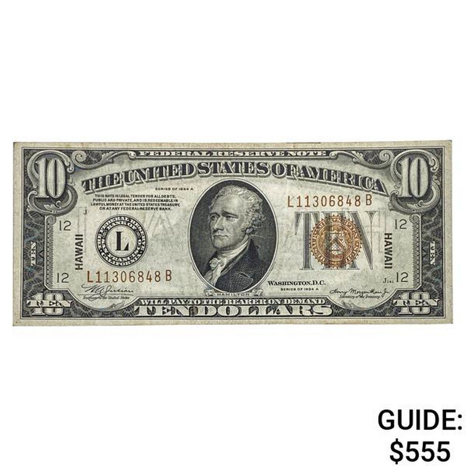 1934-A $10 HAWAII FRN EXTREMELY FINE (1 of 2)