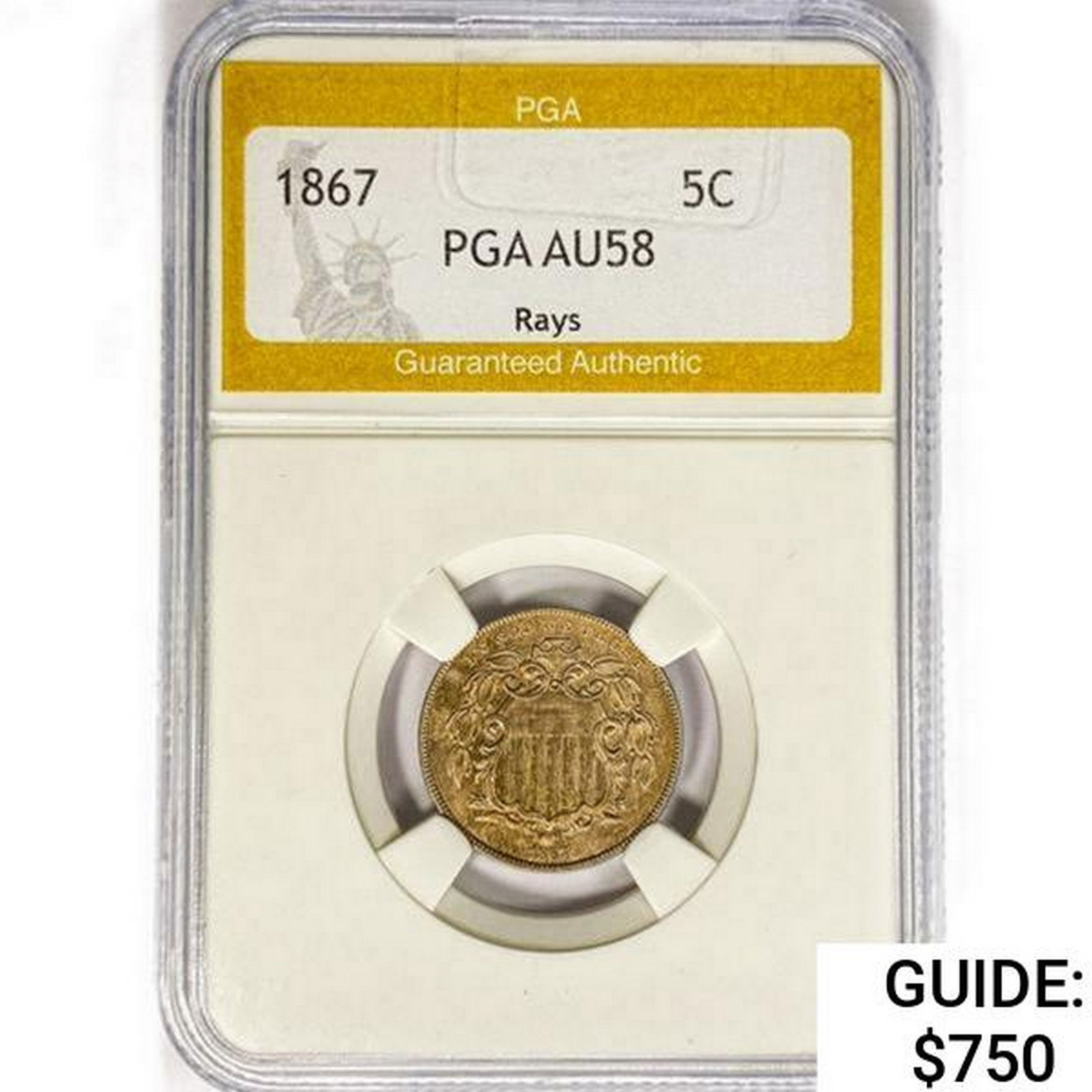 1867 Shield Nickel PGA AU58 Rays (1 of 2)