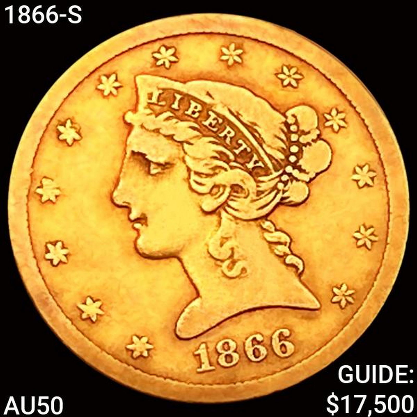 1866-S $5 Gold Half Eagle CLOSELY UNCIRCULATED (1 of 2)