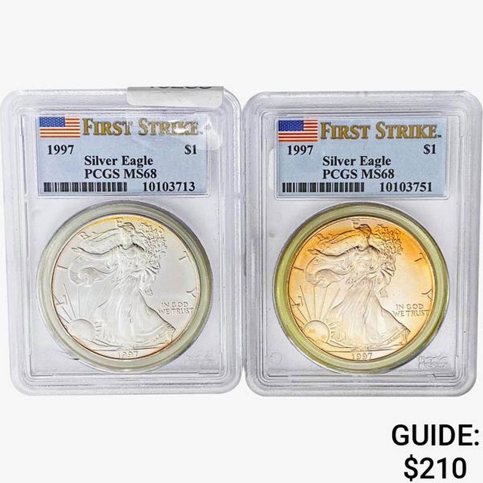 [2] 1997 Silver Eagle PCGS MS68 (1 of 2)