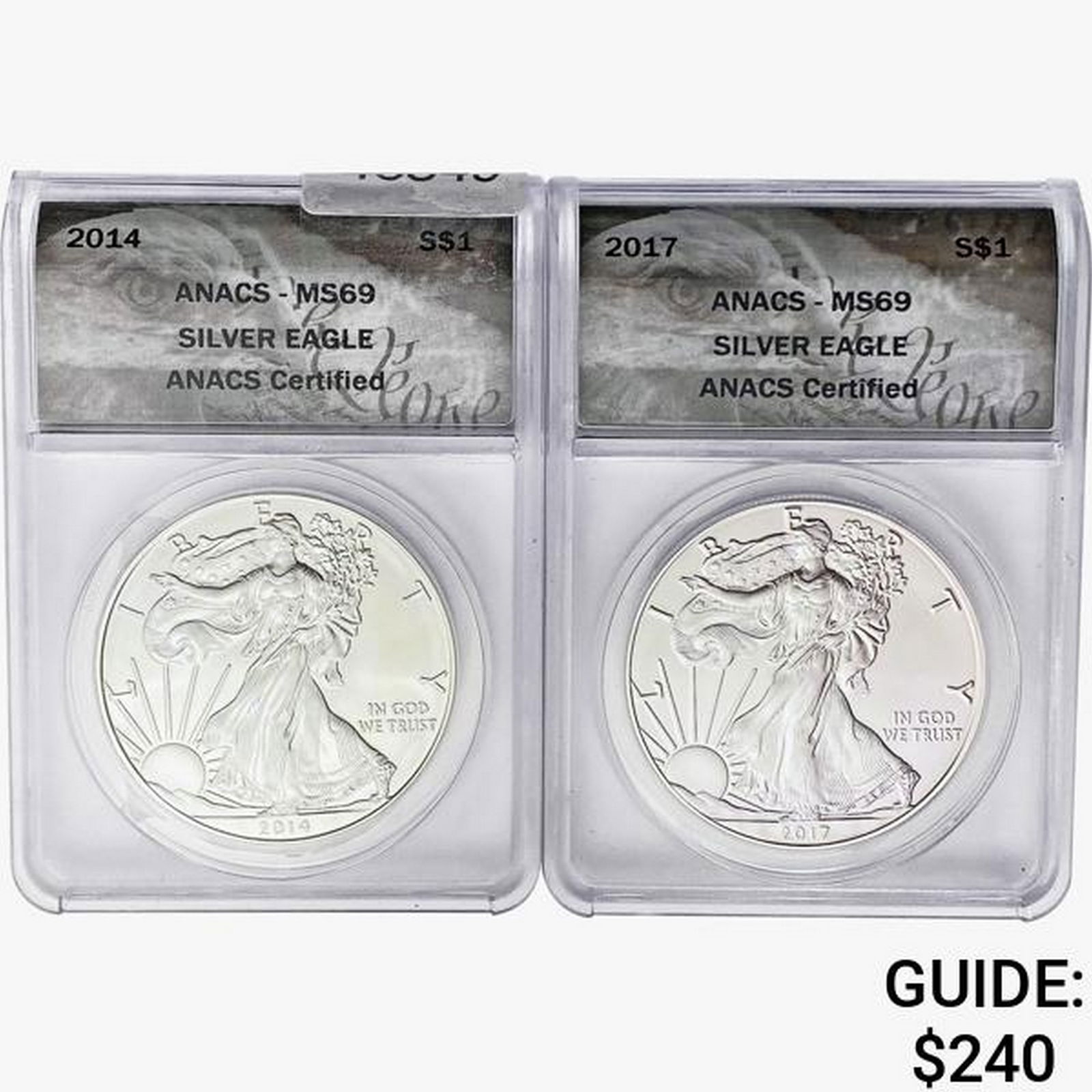 [2] 2014 & 2017 Silver Eagle ANACS MS69 (1 of 2)