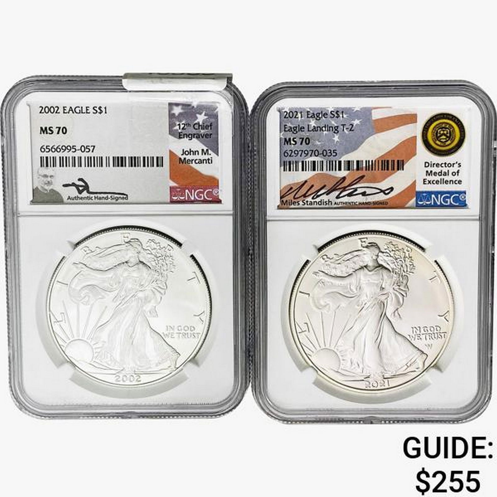 [2] 2002&2021 Silver Eagle NGC MS70 (1 of 2)