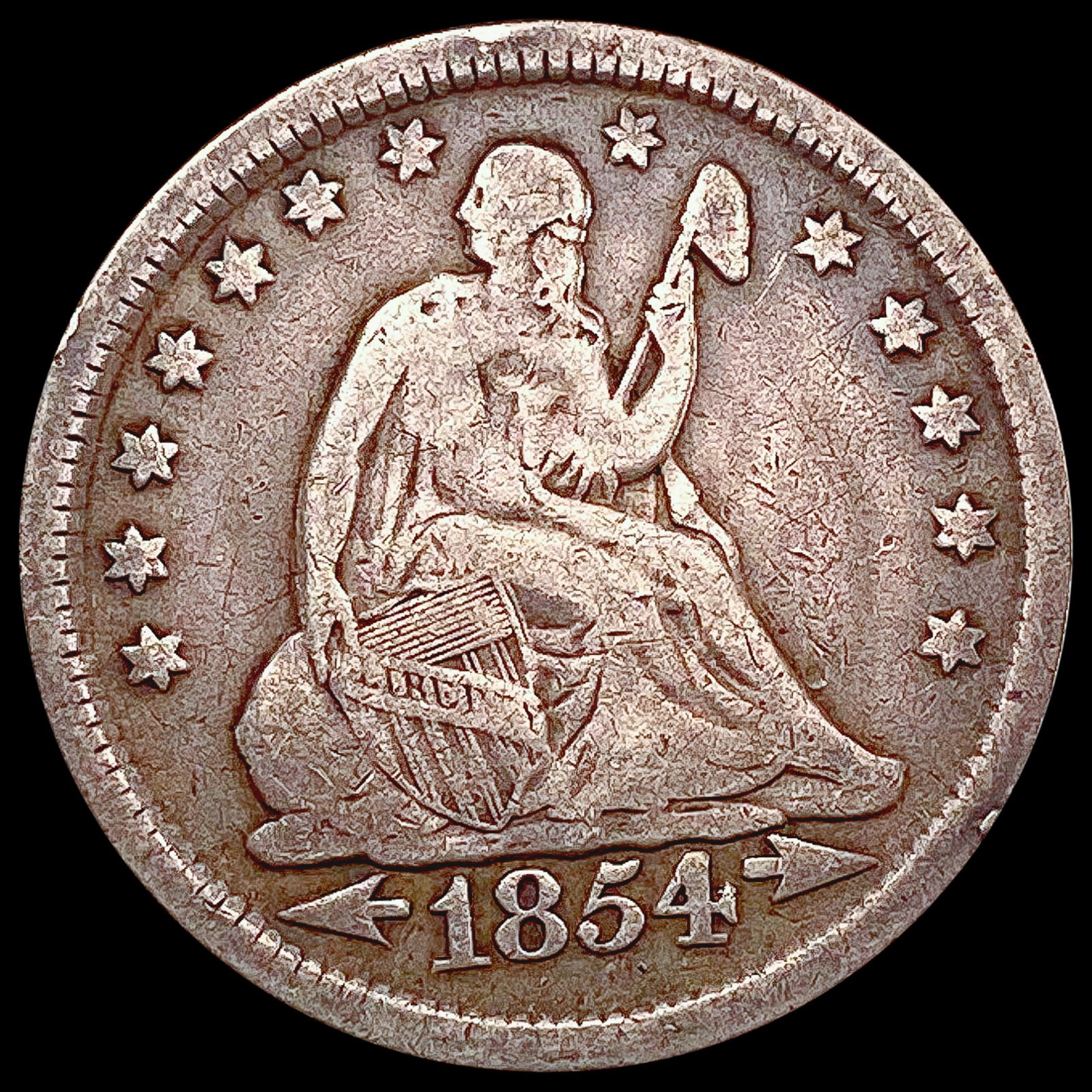 1854 Arrows Seated Liberty Quarter LIGHTLY CIRCULATED (1 of 2)