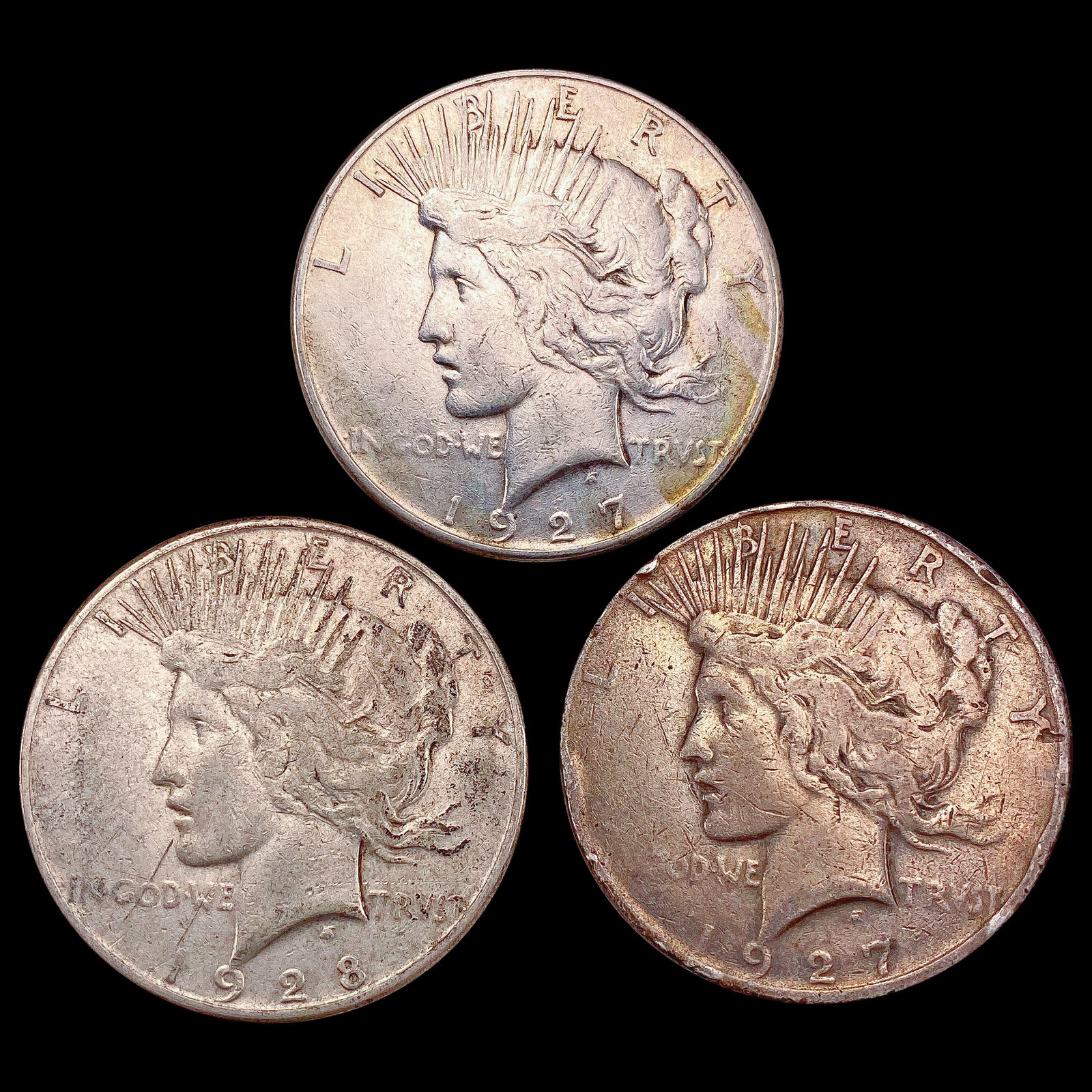 1927-1928 USSilver Peace Dollar Lot [3 Coins] LIGHTLY CIRCULATED (1 of 2)