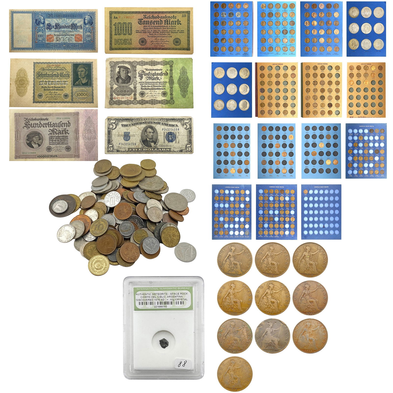 [464] 1909-1978 US/World Coin and Currency Lot (1 of 9)