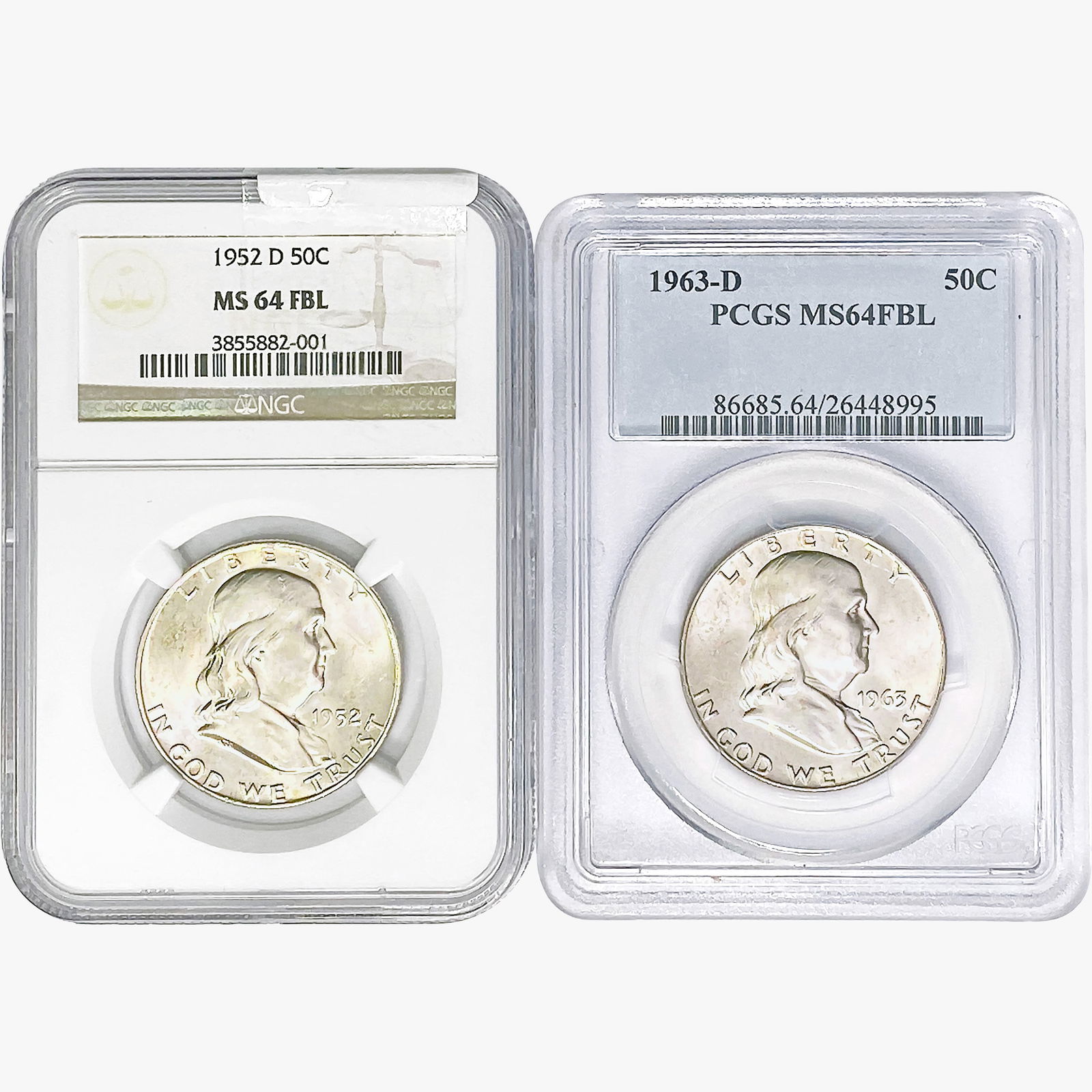 [2] 1952&1963 Franklin Half Dollar NGC/PCGS MS64 FBL (1 of 2)