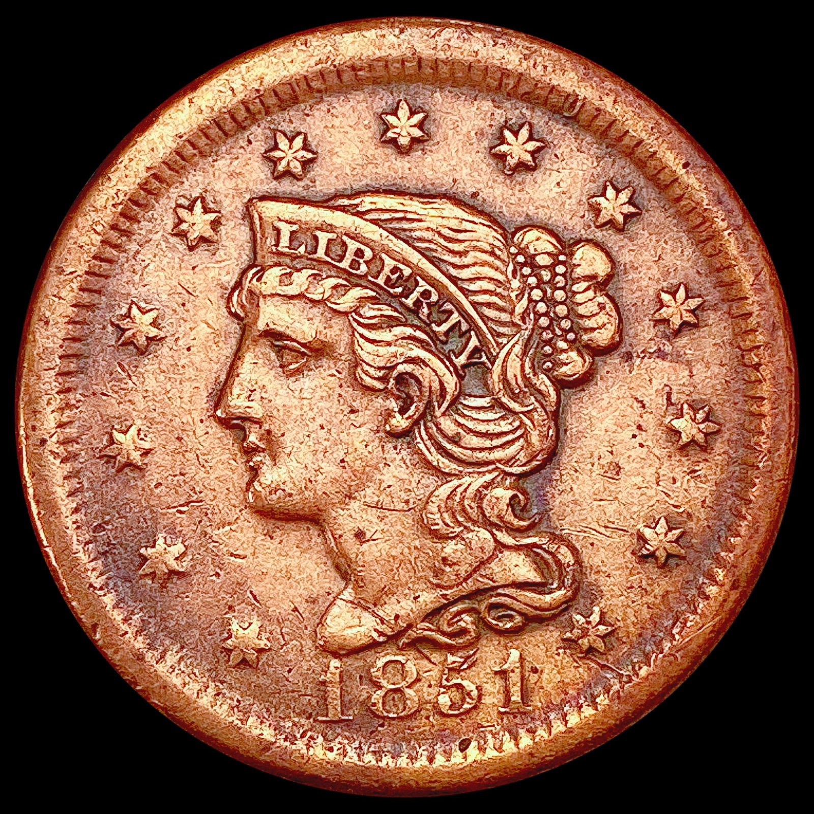 1851 Braided Hair Large Cent CLOSELY UNCIRCULATED (1 of 2)