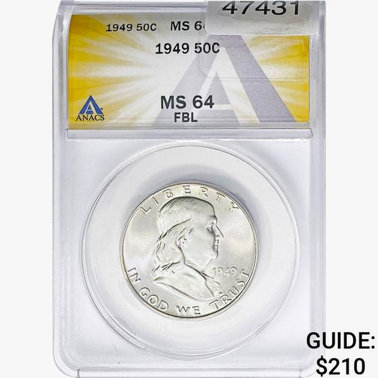1949  Franklin Half Dollar ANACS MS64 FBL (1 of 2)