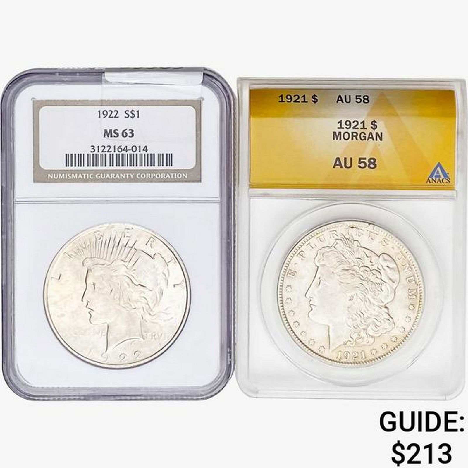 [2] 1921&1922 U.S. Silver Dollars NGC/ANACS AU/MS (1 of 2)