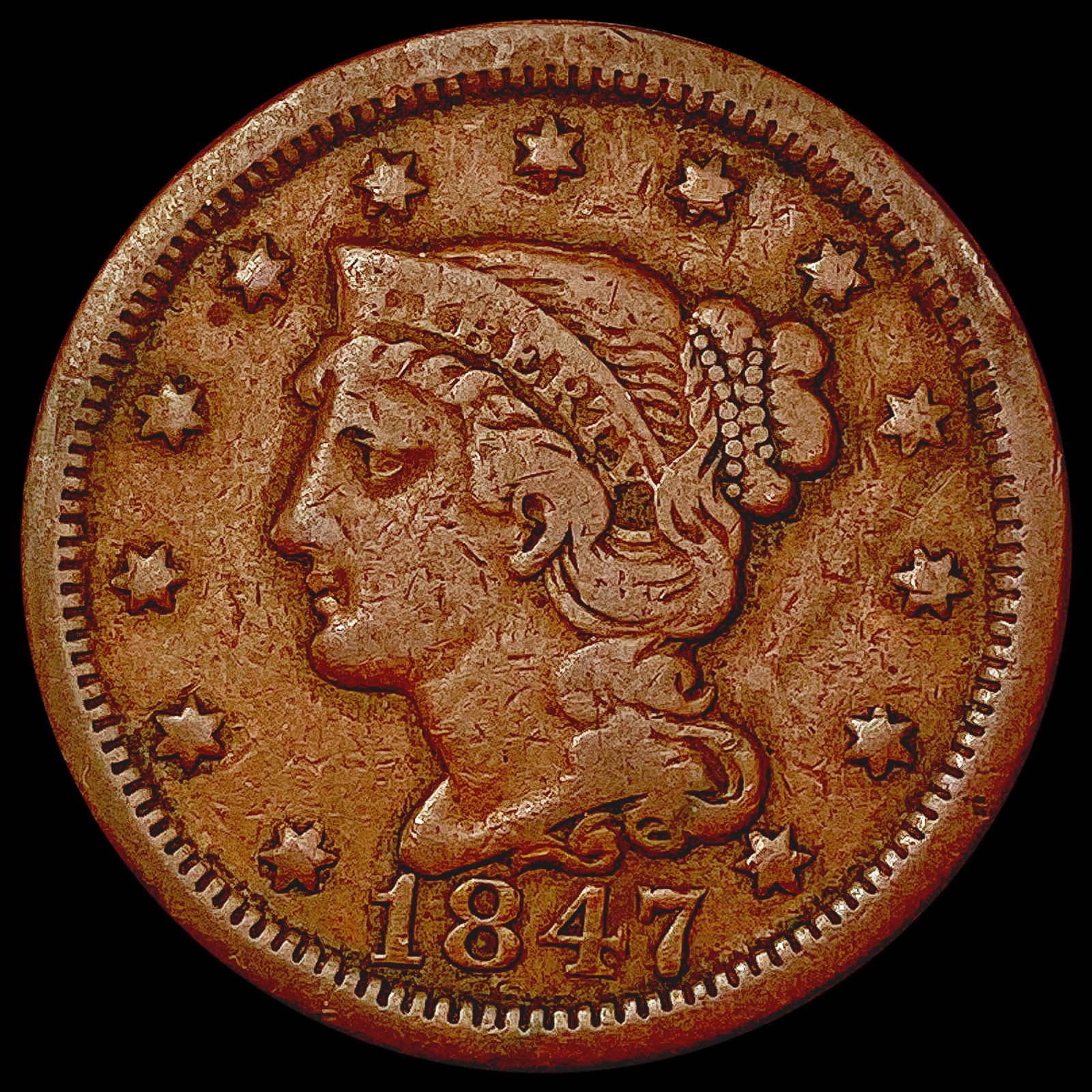1847 Braided Hair Large Cent LIGHTLY CIRCULATED (1 of 2)