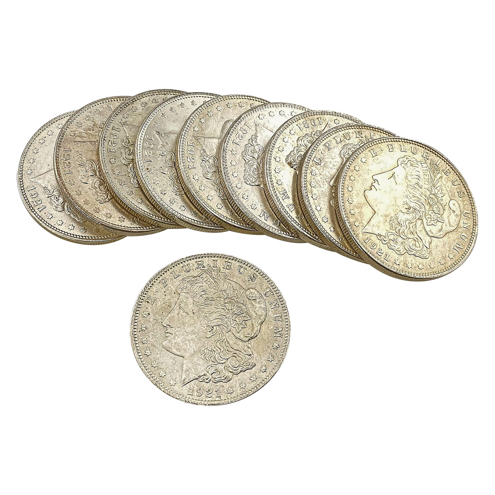 [10] 1921 Morgan Silver Dollars UNCIRCULATED (1 of 2)