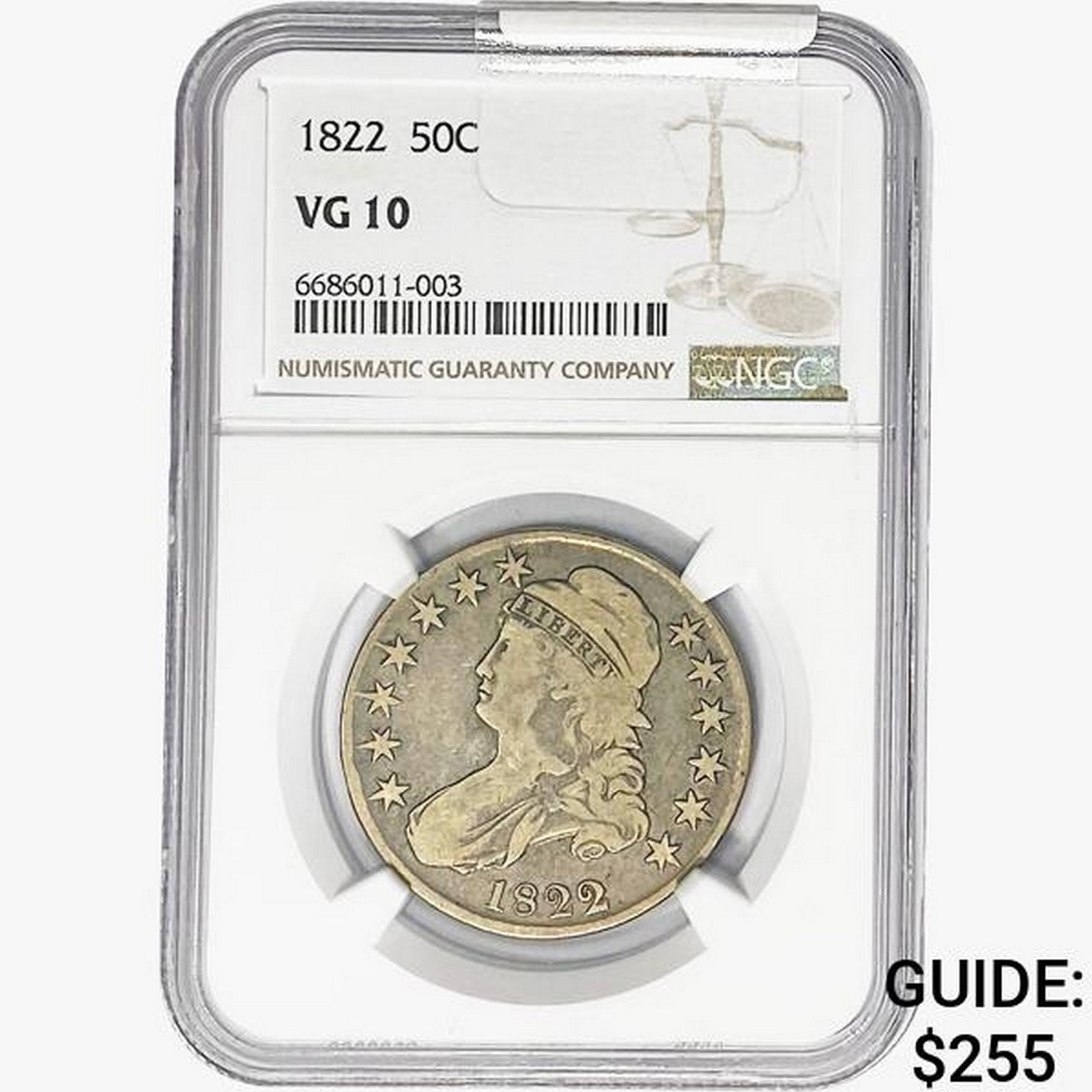 1822 Capped Bust Half Dollar NGC VG10: 1822 Capped Bust Half Dollar NGC VG10