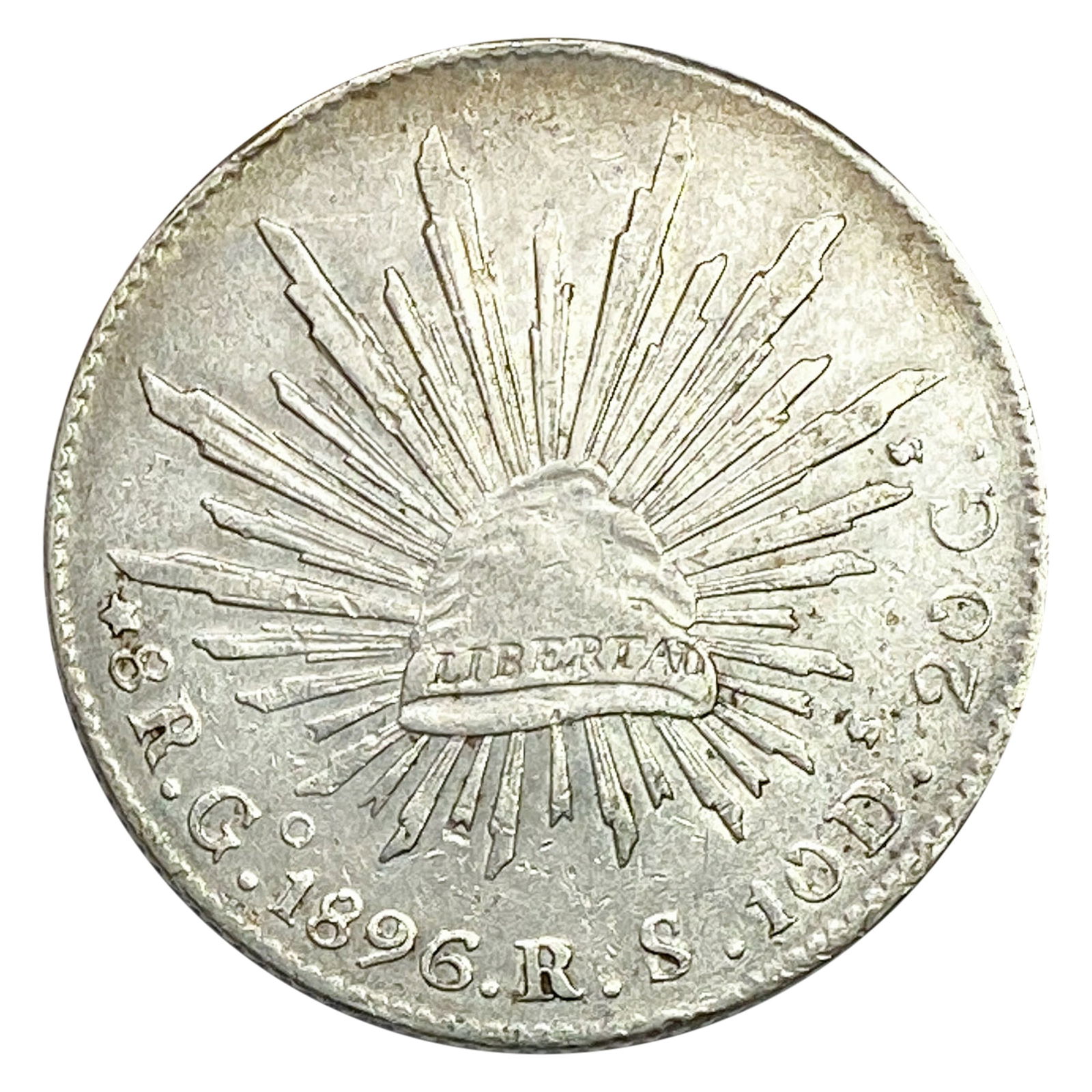 1896 Go RS Mexico Silver 8 Reales Cap&Ray AU: 1896 Go RS Mexico Silver 8 Reales Cap&Ray AU