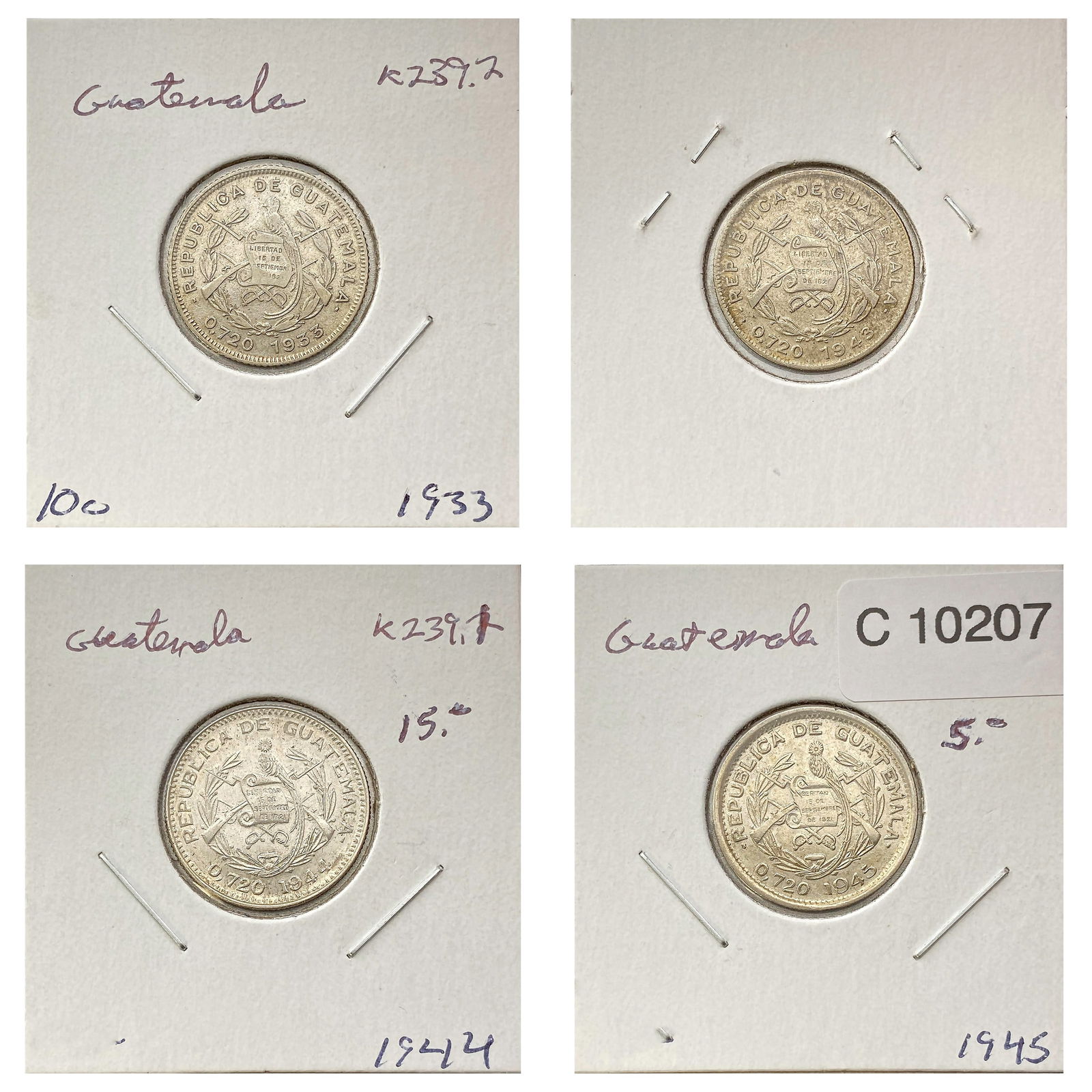 Mixed Dates [4] Guatemala Silver 10 Centavos AU (1 of 2)