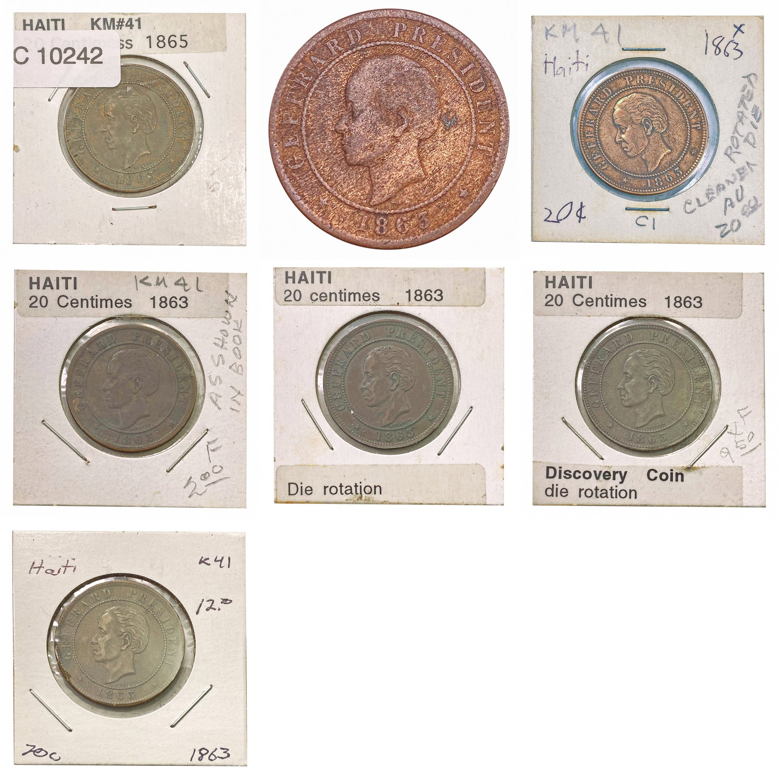 1863 [7] Haiti Copper 20 Centimes AU: 1863 [7] Haiti Copper 20 Centimes AU