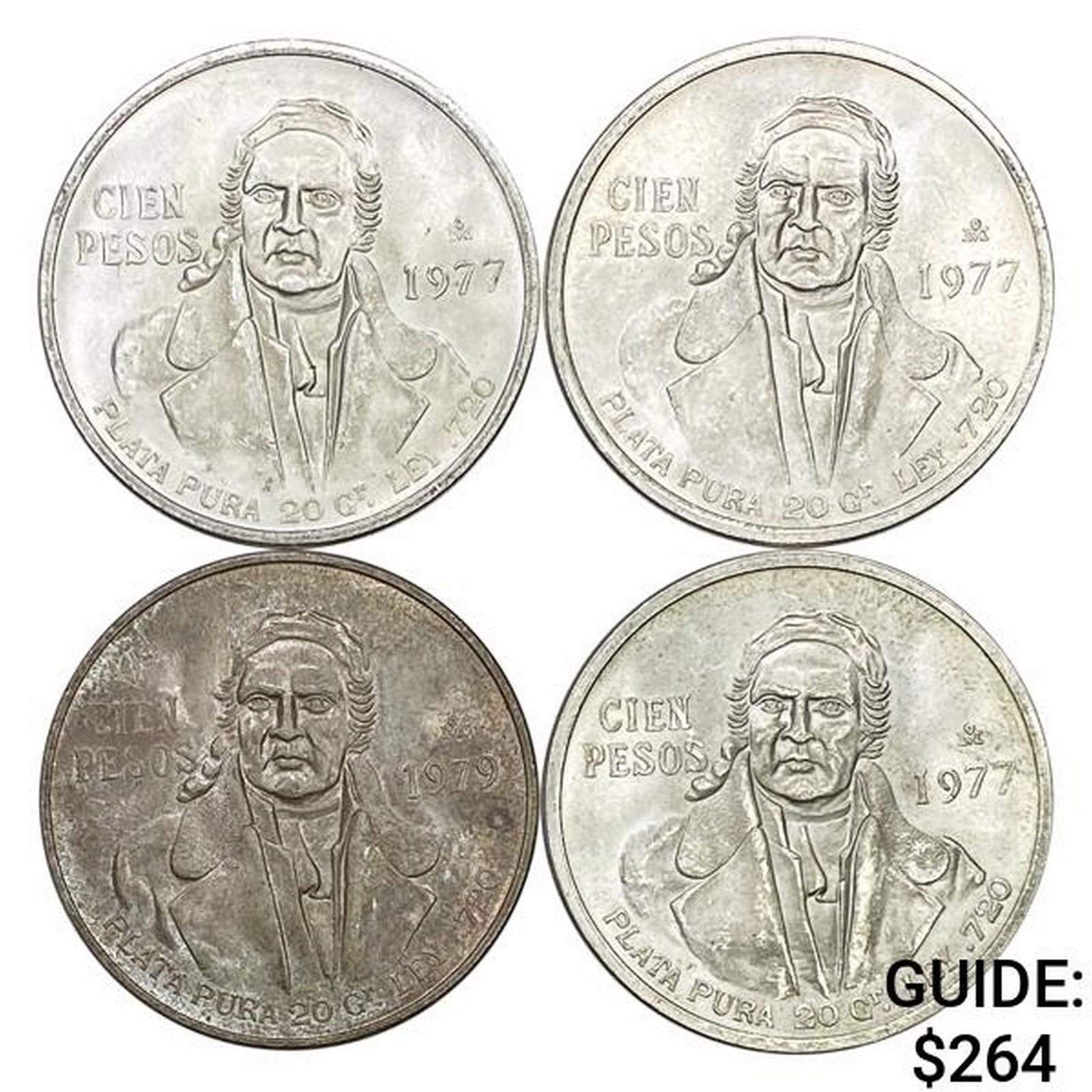 1977-1979 [4] Mexico Silver 100 Pesos GEM BU (1 of 2)