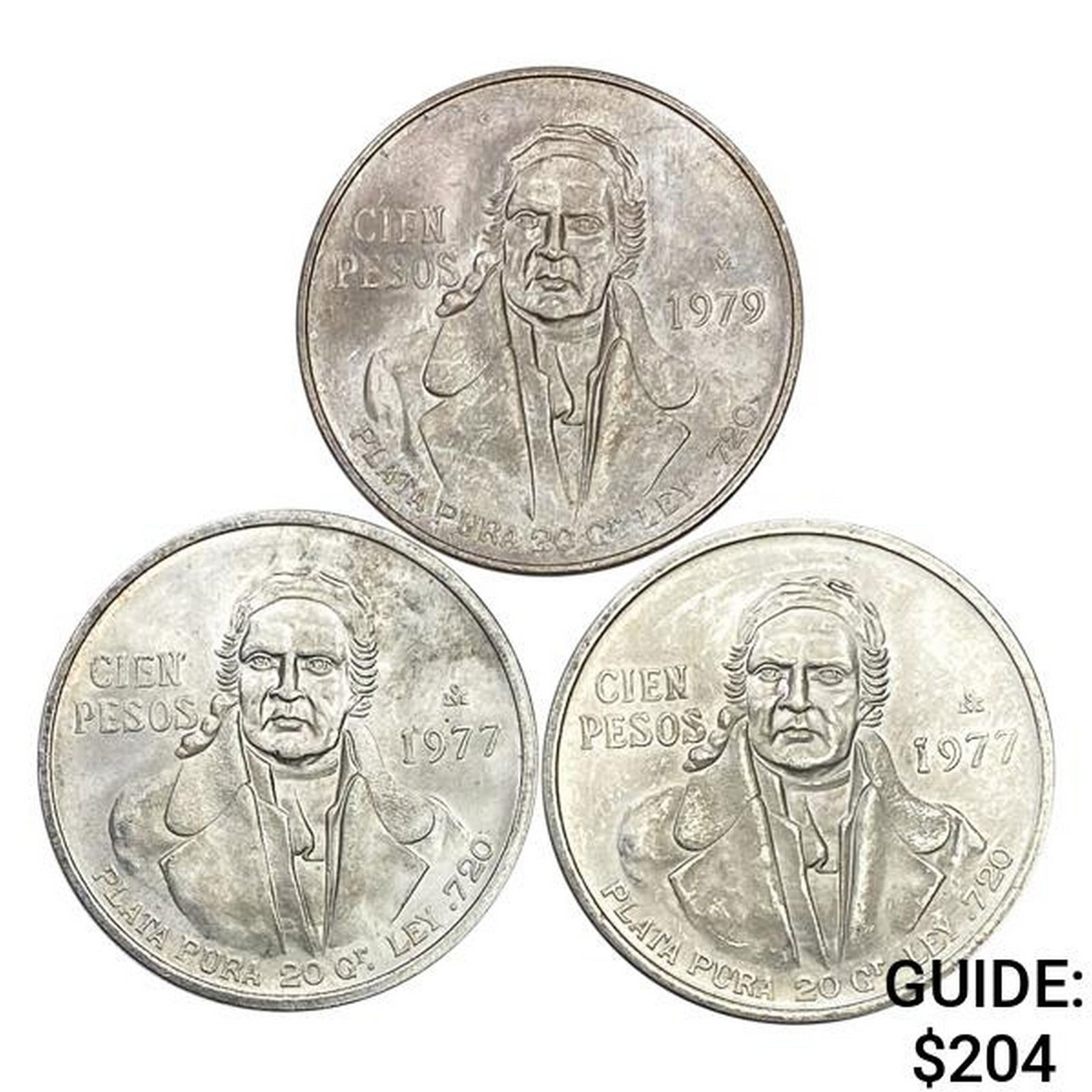 1977-1979 [3] Mexico Silver 100 Pesos GEM BU (1 of 2)