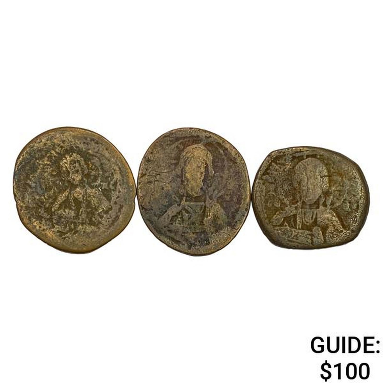 1028-1042 AD [3] Byzantine AE Follis Christ bust Avg Circ (1 of 2)