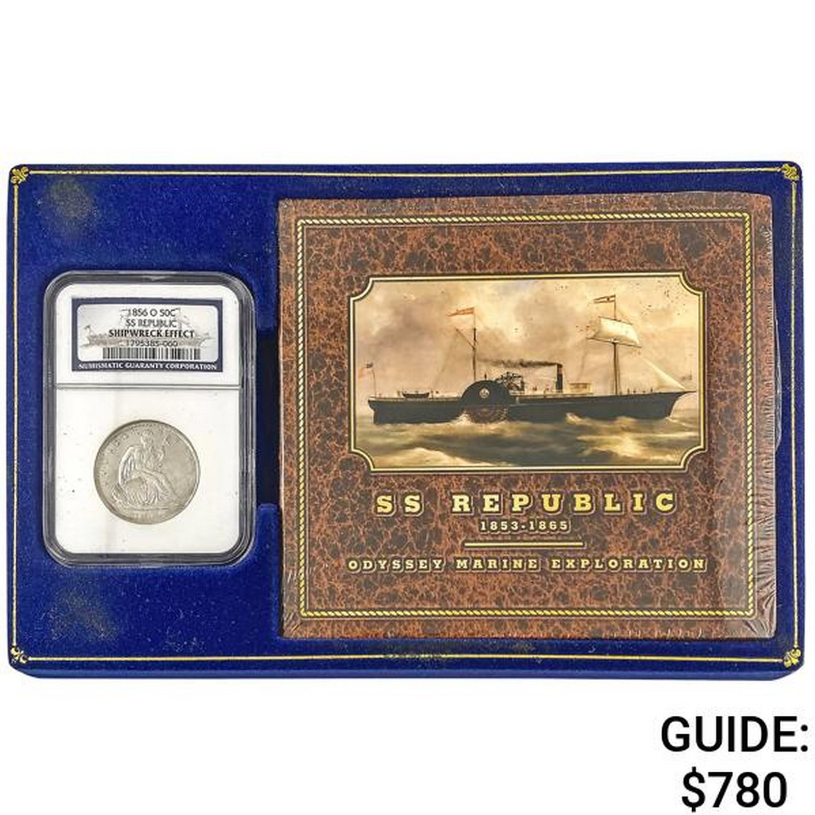 1856-O Seat Lib. 50C Shipwreck SS Republic w/ Box: 1856-O Seat Lib. 50C Shipwreck SS Republic w/ Box