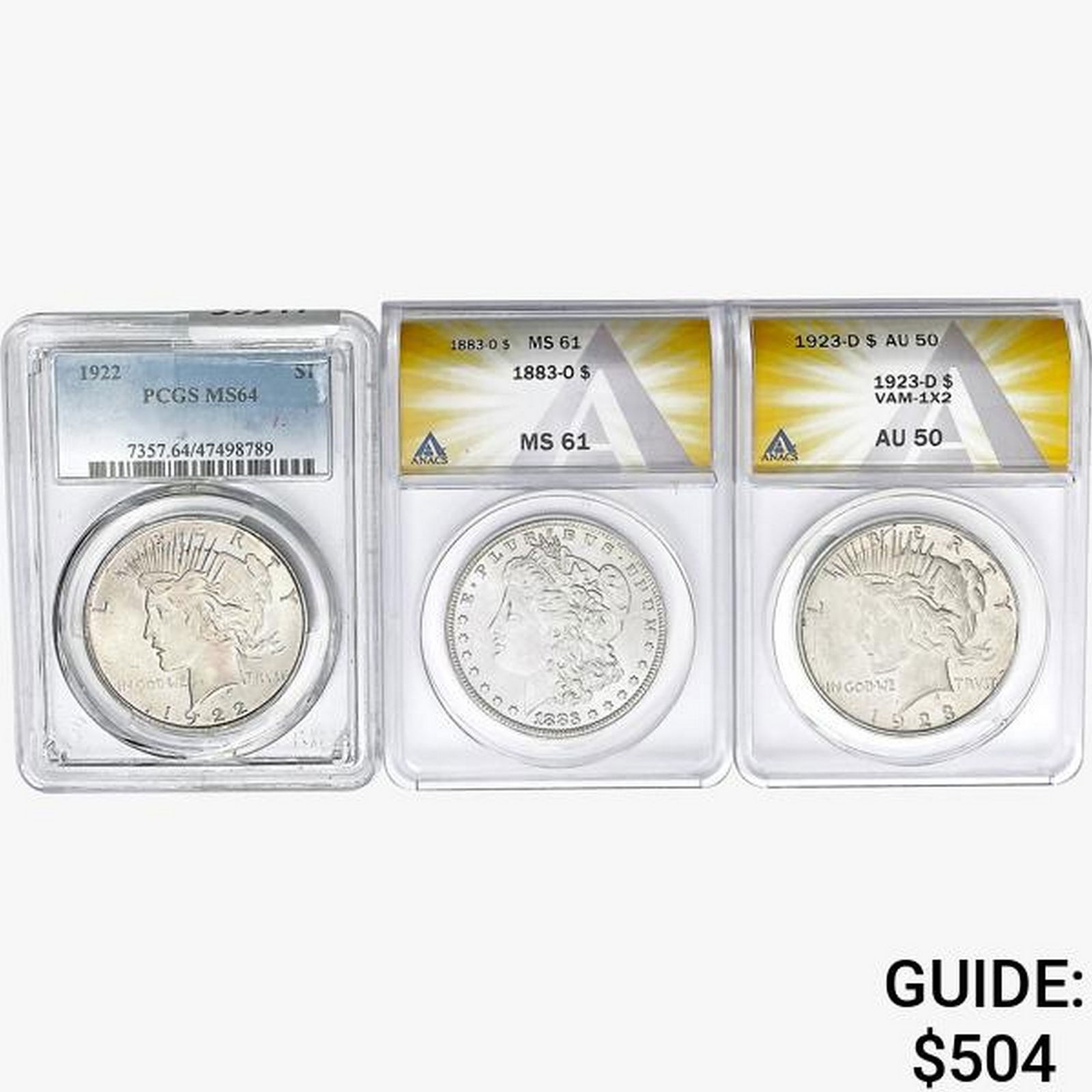 [3] 1883-1923 U.S. Silver Dollars PCGS/ANACS AU/MS (1 of 2)