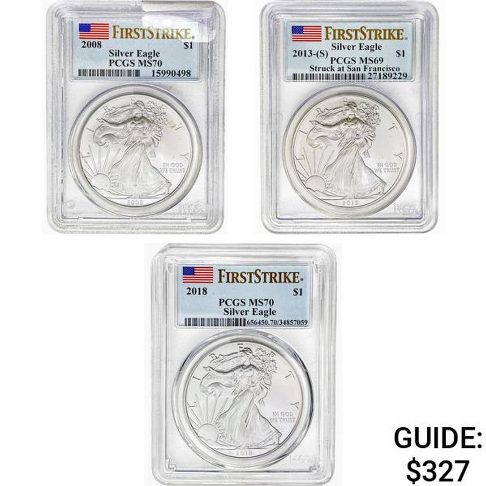 2008-2018 [3] $1 ASE 1 OZ PCGS MS69-70: 2008-2018 [3] $1 ASE 1 OZ PCGS MS69-70