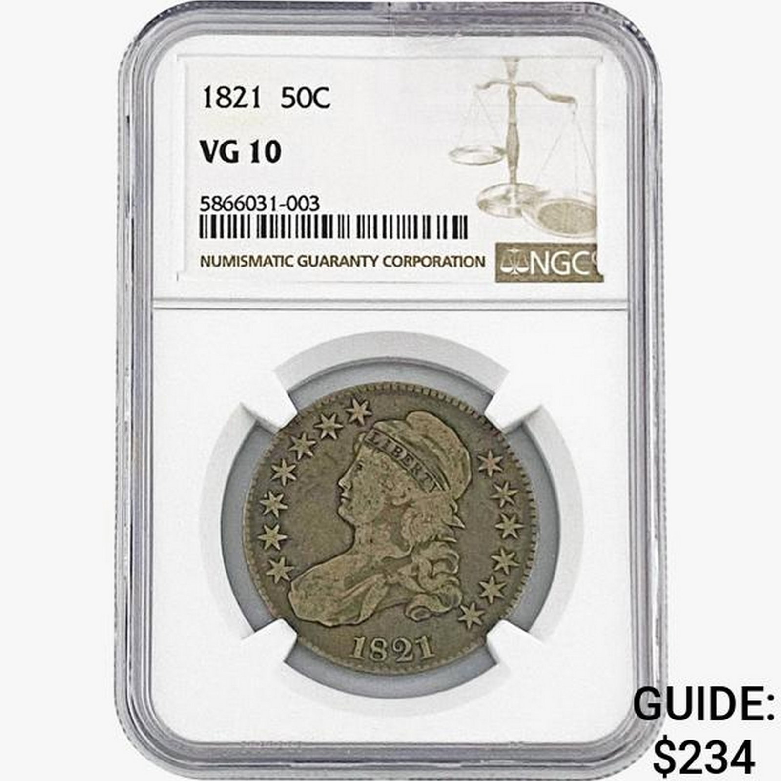 1821 Capped Bust Half Dollar NGC VG10: 1821 Capped Bust Half Dollar NGC VG10