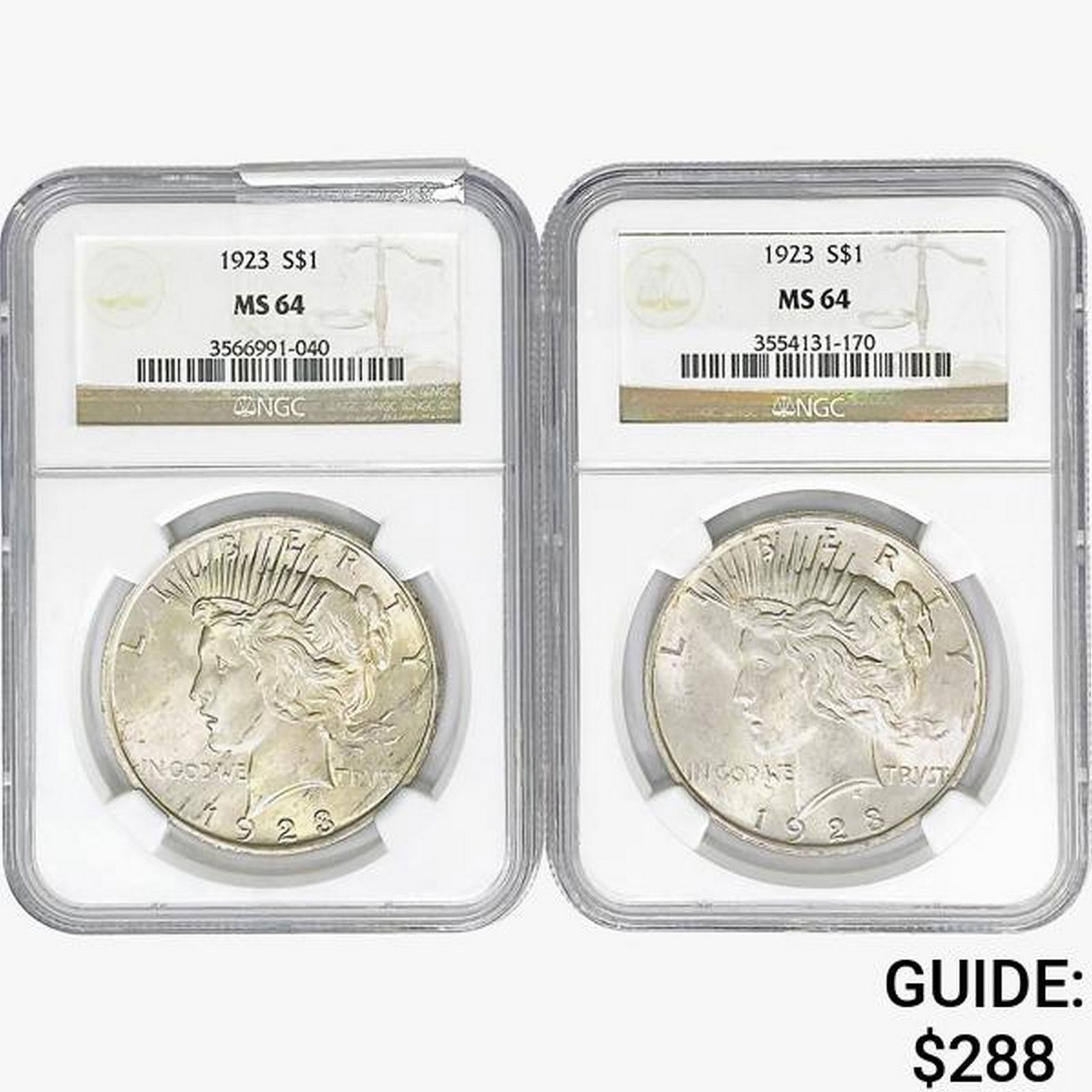 [2] 1923 Silver Peace Dollar NGC MS64 (1 of 2)