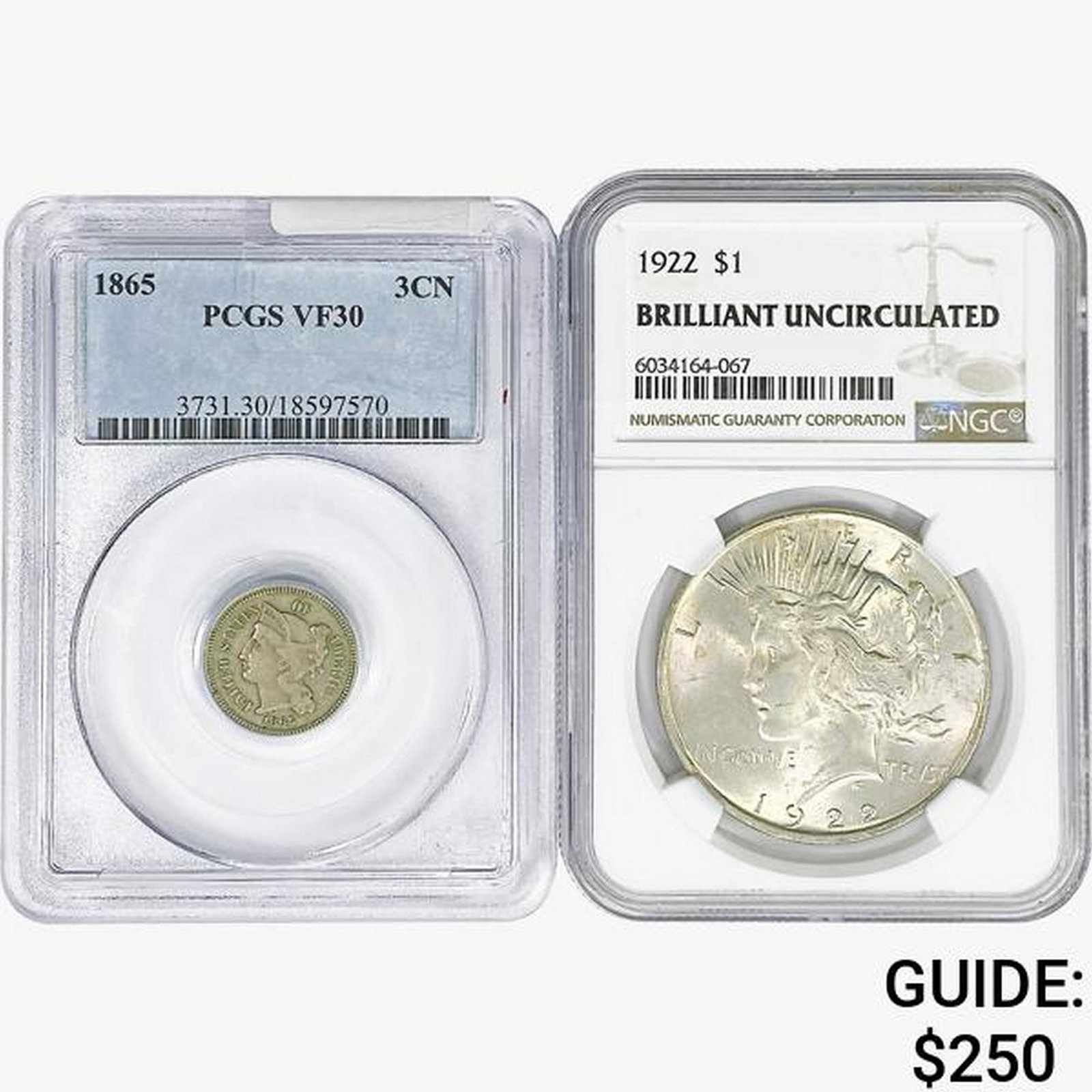 [2] 1865&1922 1 3CN, 1 $1 NGC/PCGS: [2] 1865&1922 1 3CN, 1 $1 NGC/PCGS