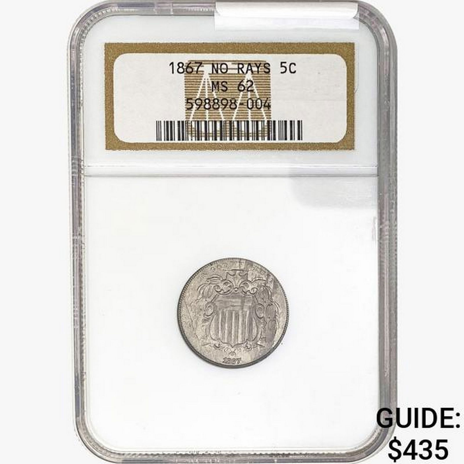 1867 Shield Nickel NGC MS62 No Rays (1 of 2)