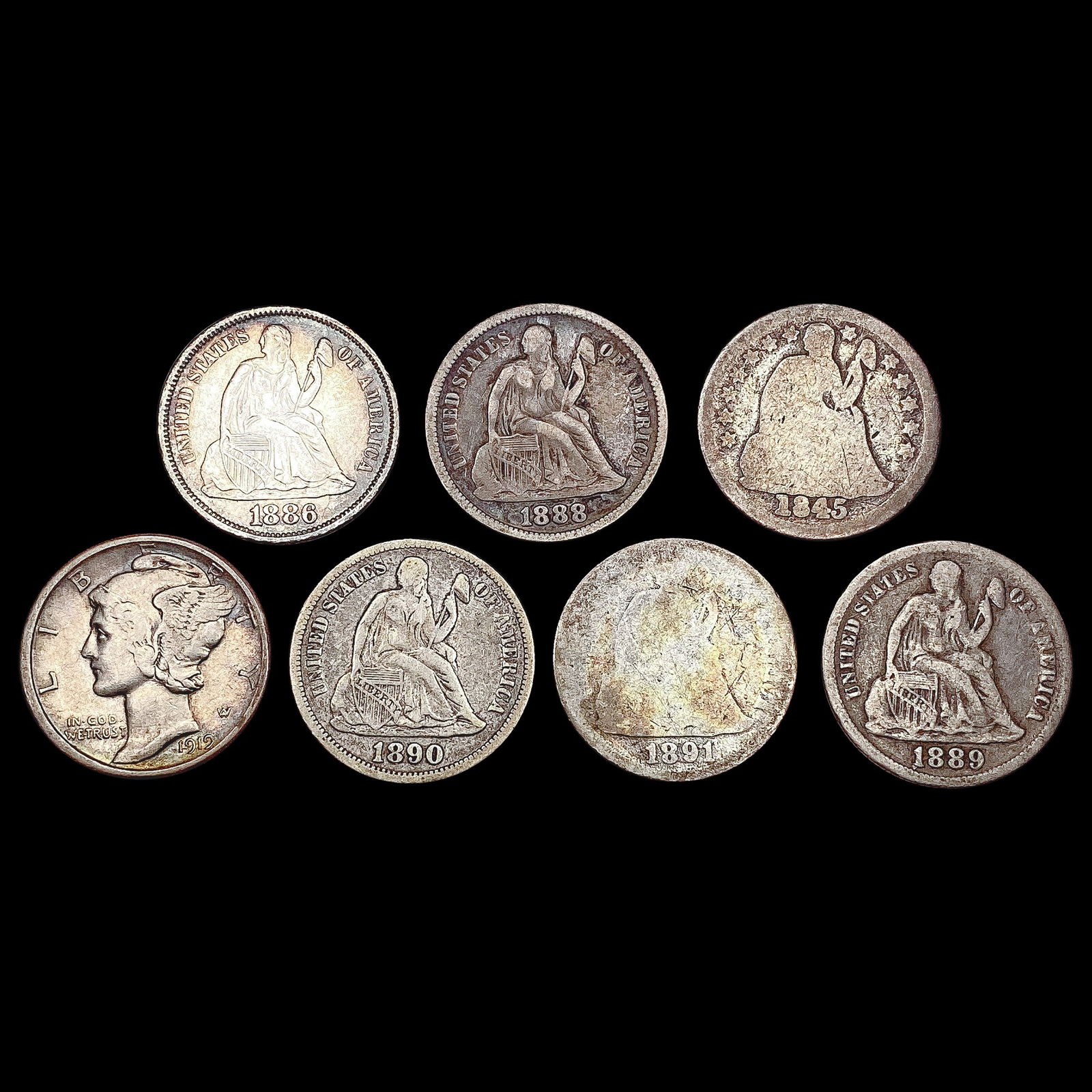 [7] 1845-1919-D Varied Silver Dimes HIGH GRADE (1 of 2)