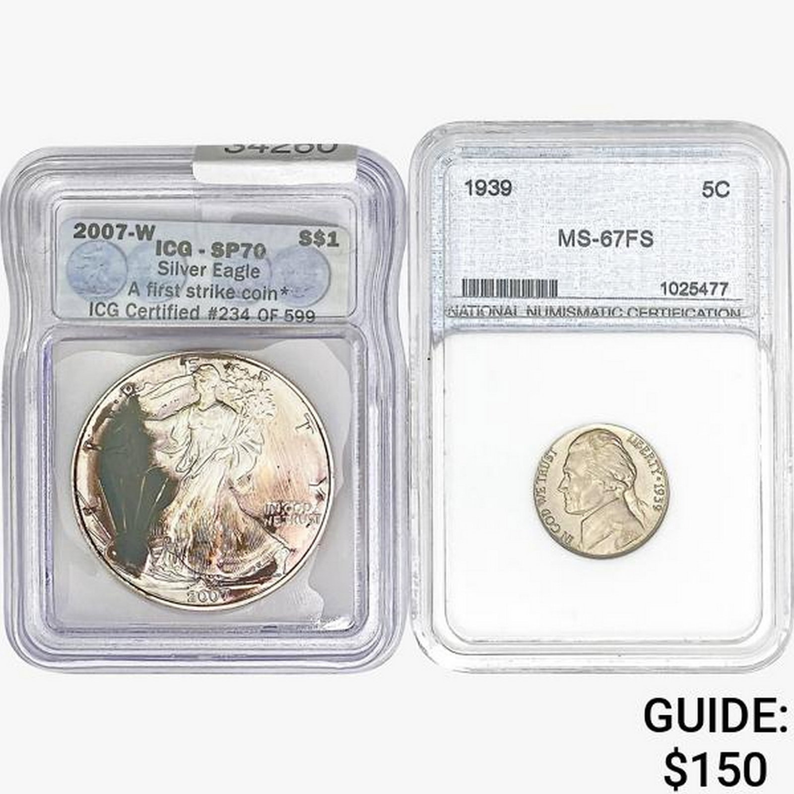 [2]1939 /2007 Jefferson Nickel & Silver Eagle: [2]1939 /2007 Jefferson Nickel & Silver Eagle