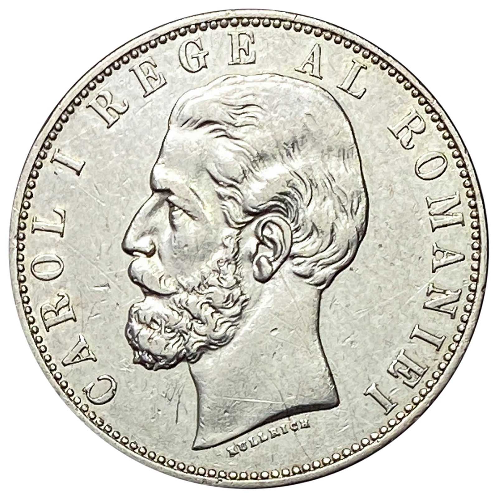 1883 Romania Silver 5 Lei Carol I AU (1 of 2)