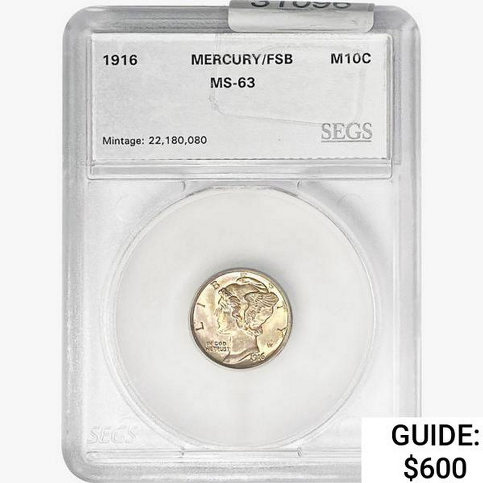 1916 Mercury Silver Dime SEGS MS63 FSB (1 of 2)