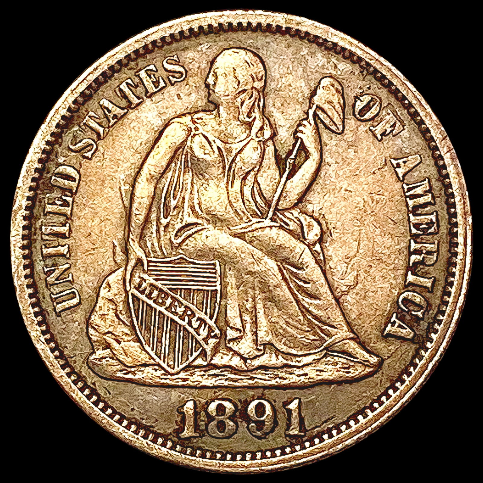 1891-O Seated Liberty Dime CLOSELY UNCIRCULATED (1 of 2)