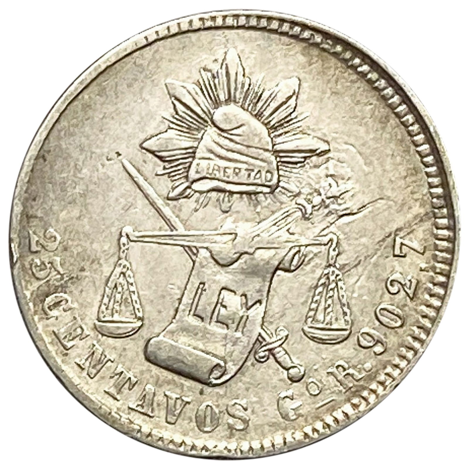 1887 Go R Mexico Silver 25 Centavos Balanza AU: 1887 Go R Mexico Silver 25 Centavos Balanza AU