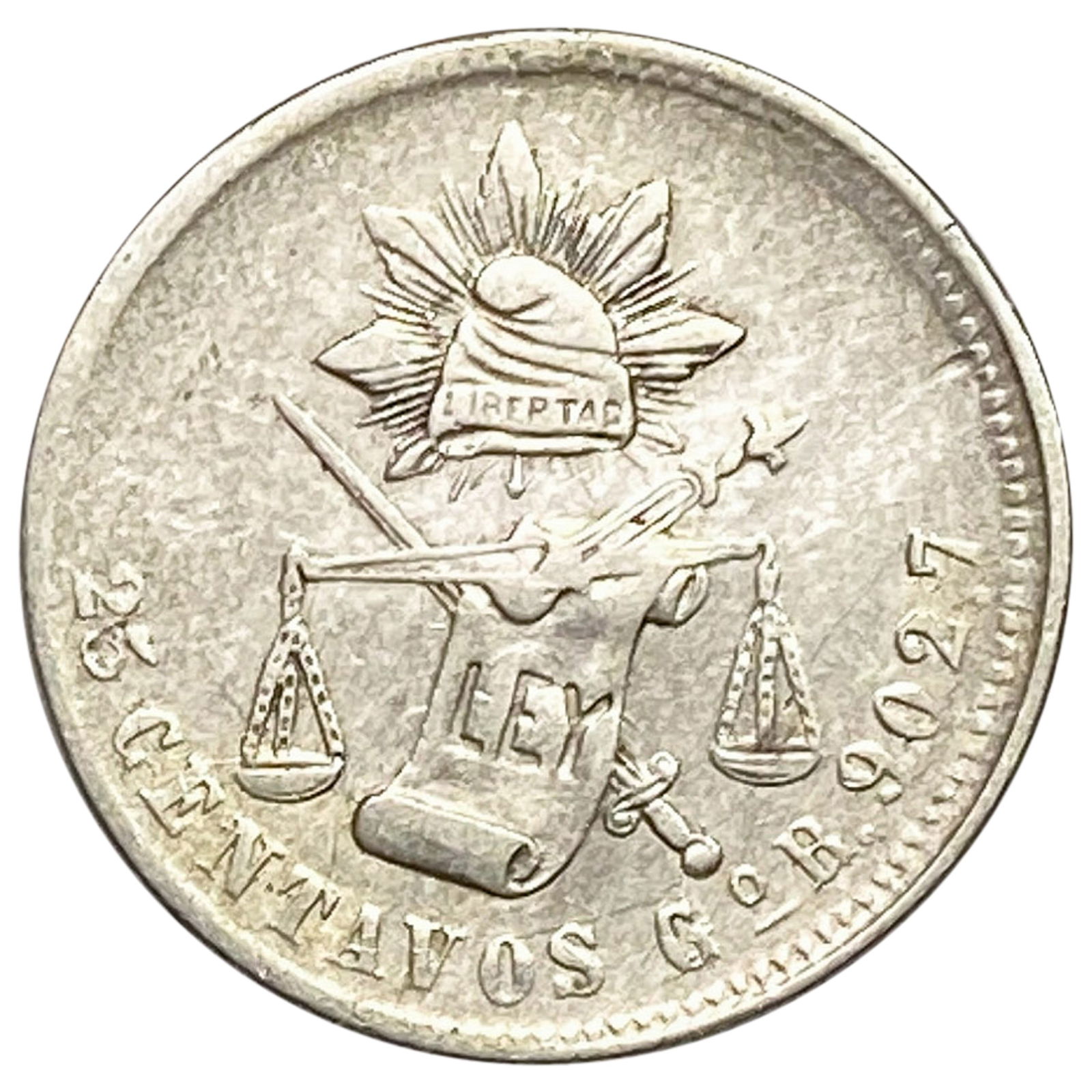 1889 Go R Mexico Silver 25 Centavos Balanza AU: 1889 Go R Mexico Silver 25 Centavos Balanza AU
