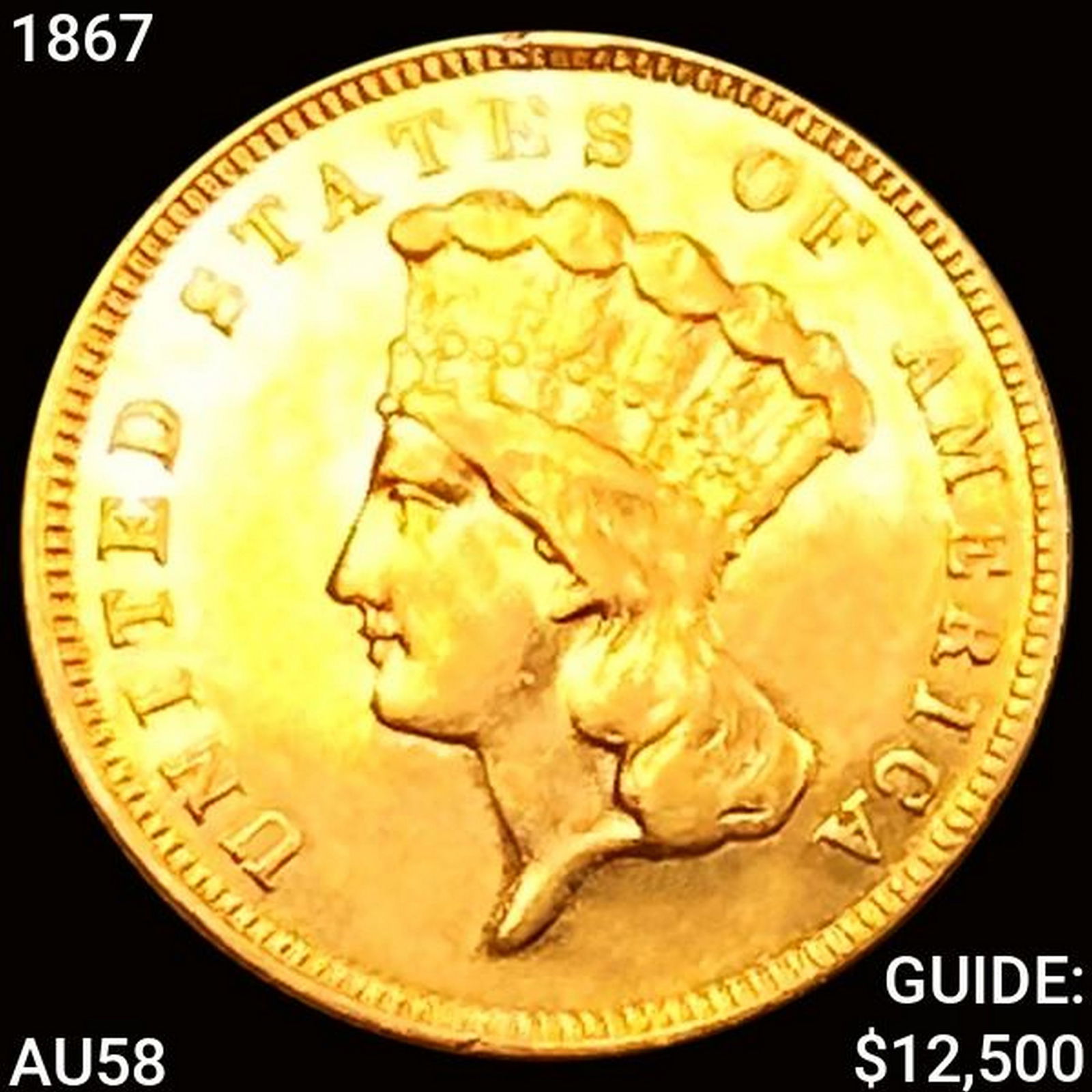 1867 $3 Gold Piece CHOICE AU (1 of 2)