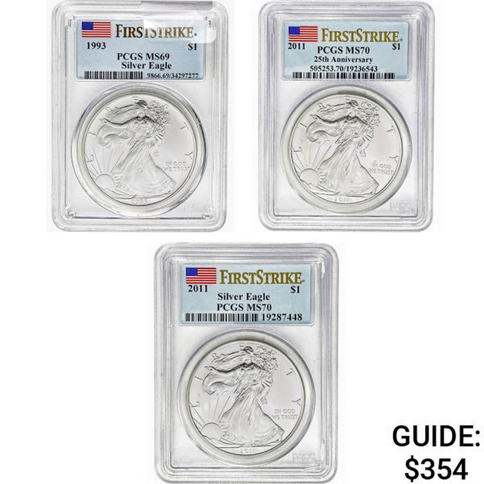 1993-2011 [3] Silver Eagle PCGS MS69-70 (1 of 2)
