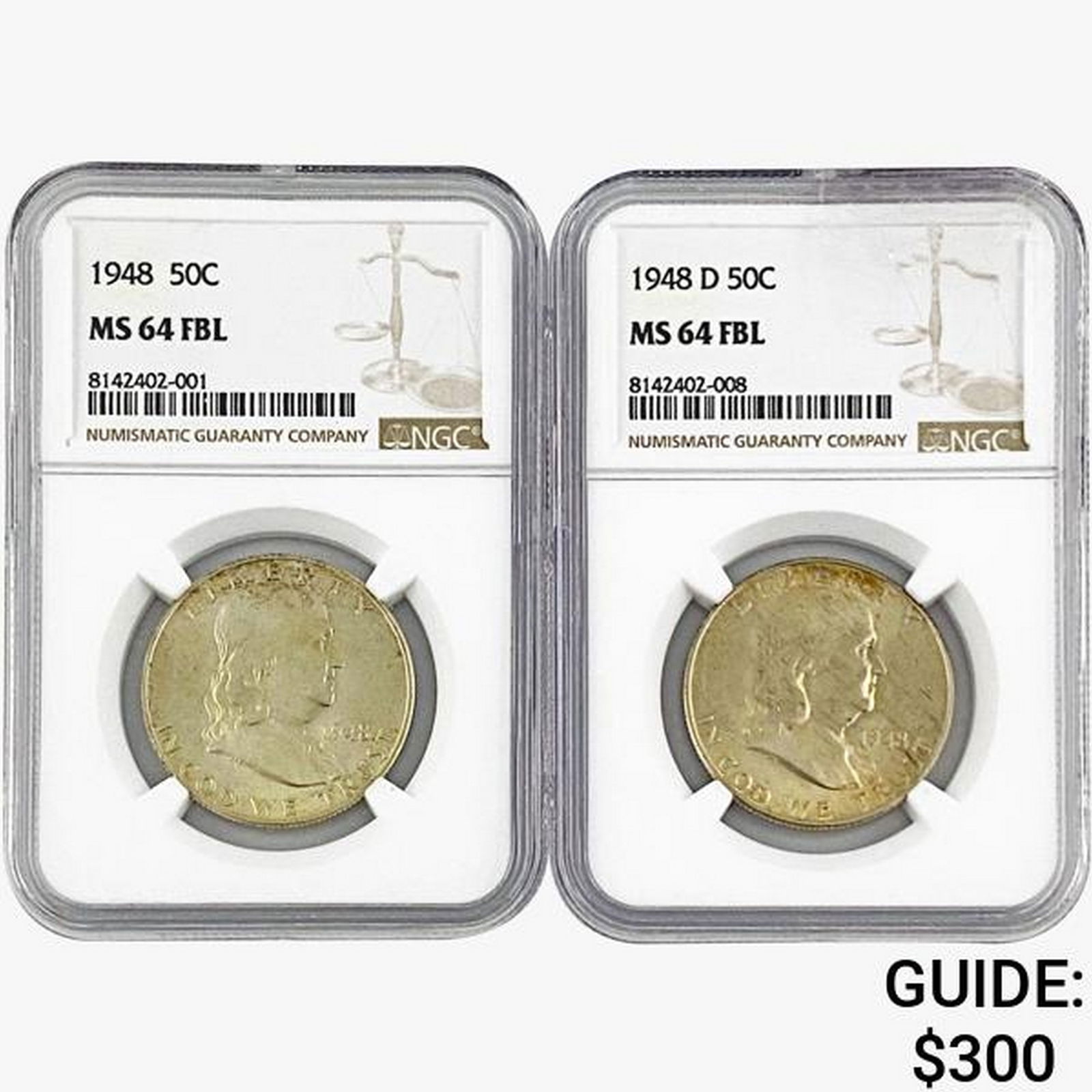 1948 [2] Franklin Half Dollar NGC MS64 FBL (1 of 2)