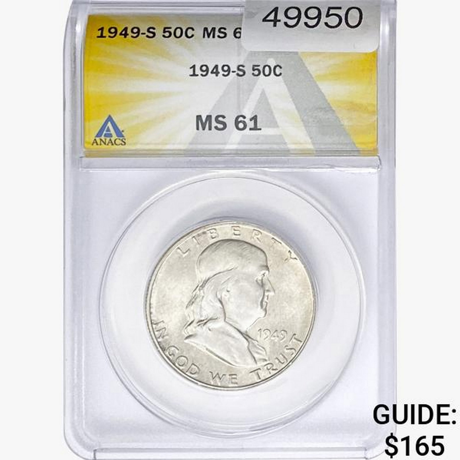 1949-S Franklin Half Dollar ANACS MS61: 1949-S Franklin Half Dollar ANACS MS61