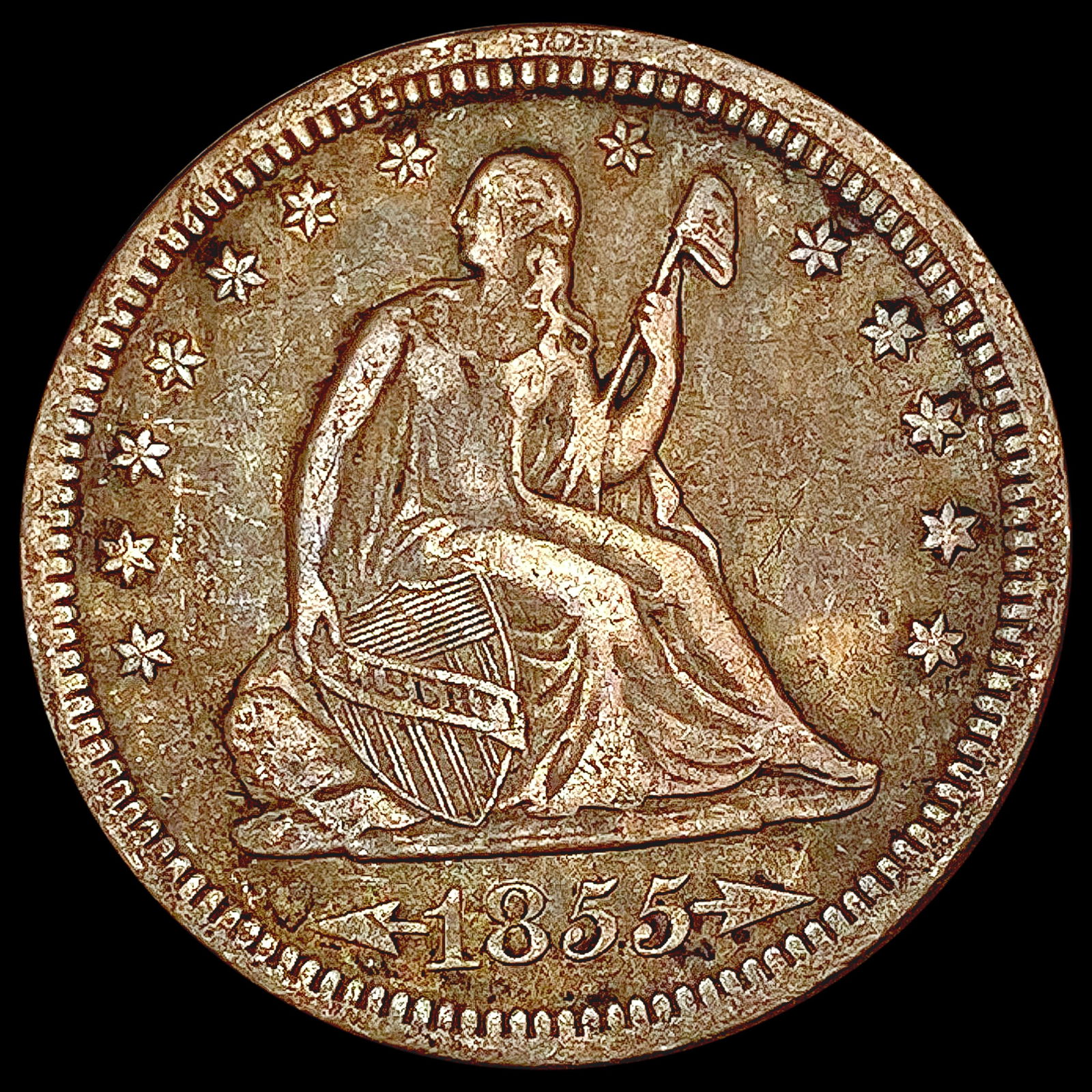 1855 Arrows Seated Liberty Quarter NEARLY UNCIRCULATED (1 of 2)