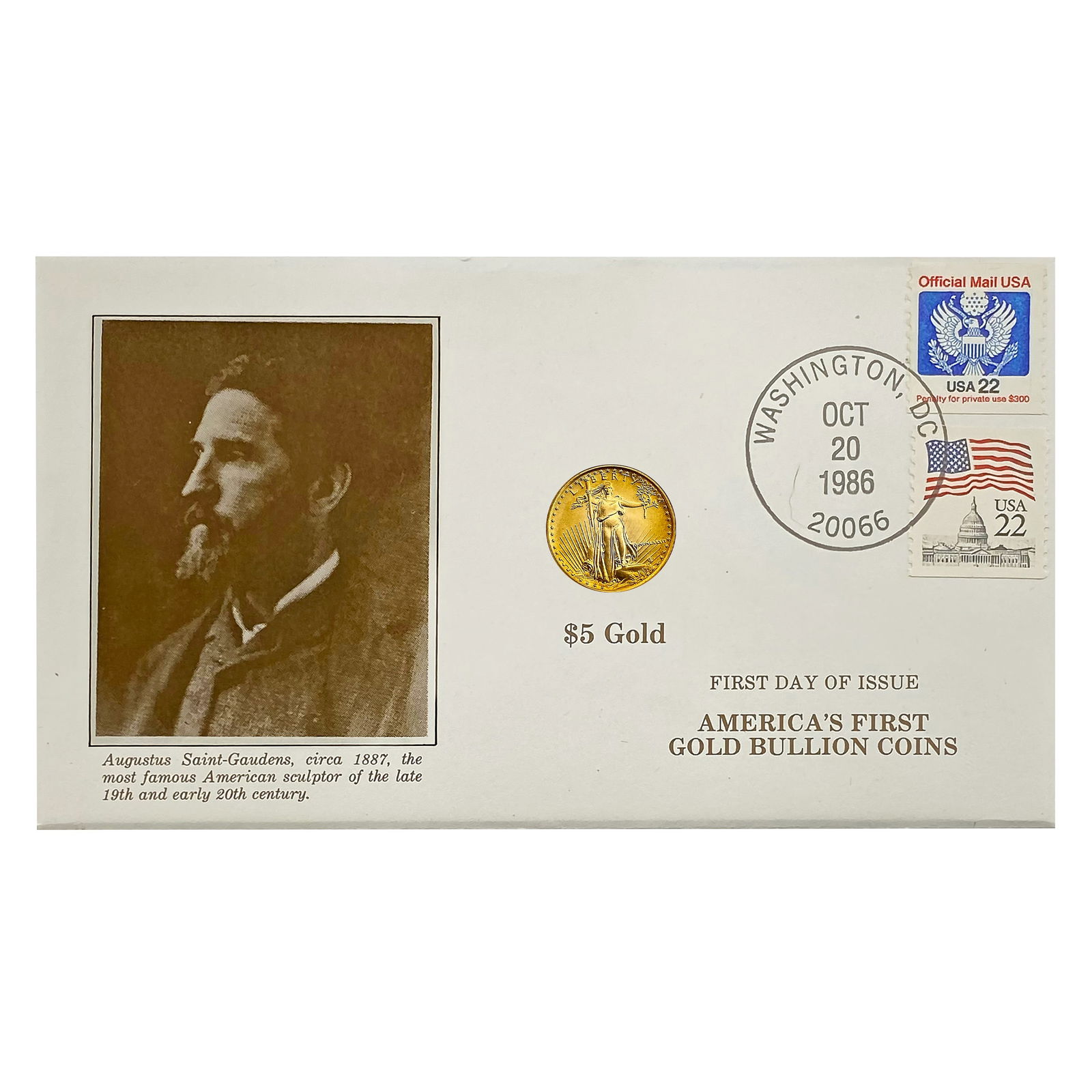 1986 US 1/10oz Gold Eagle 1st Day of Issue (1 of 3)