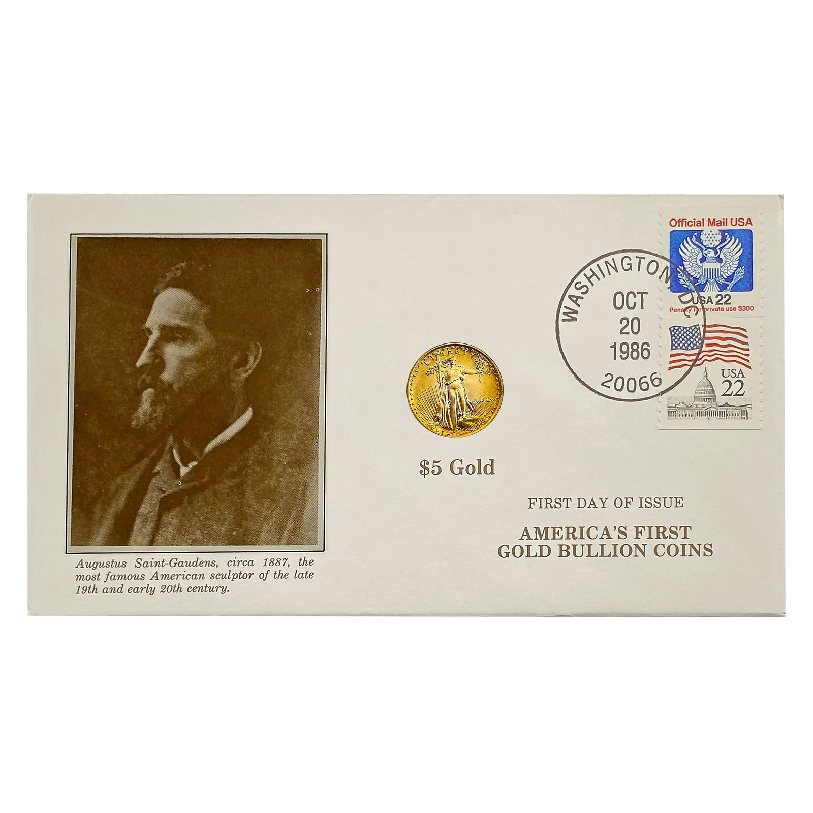 1986 US 1/10oz Gold Eagle 1st Day of Issue (1 of 3)