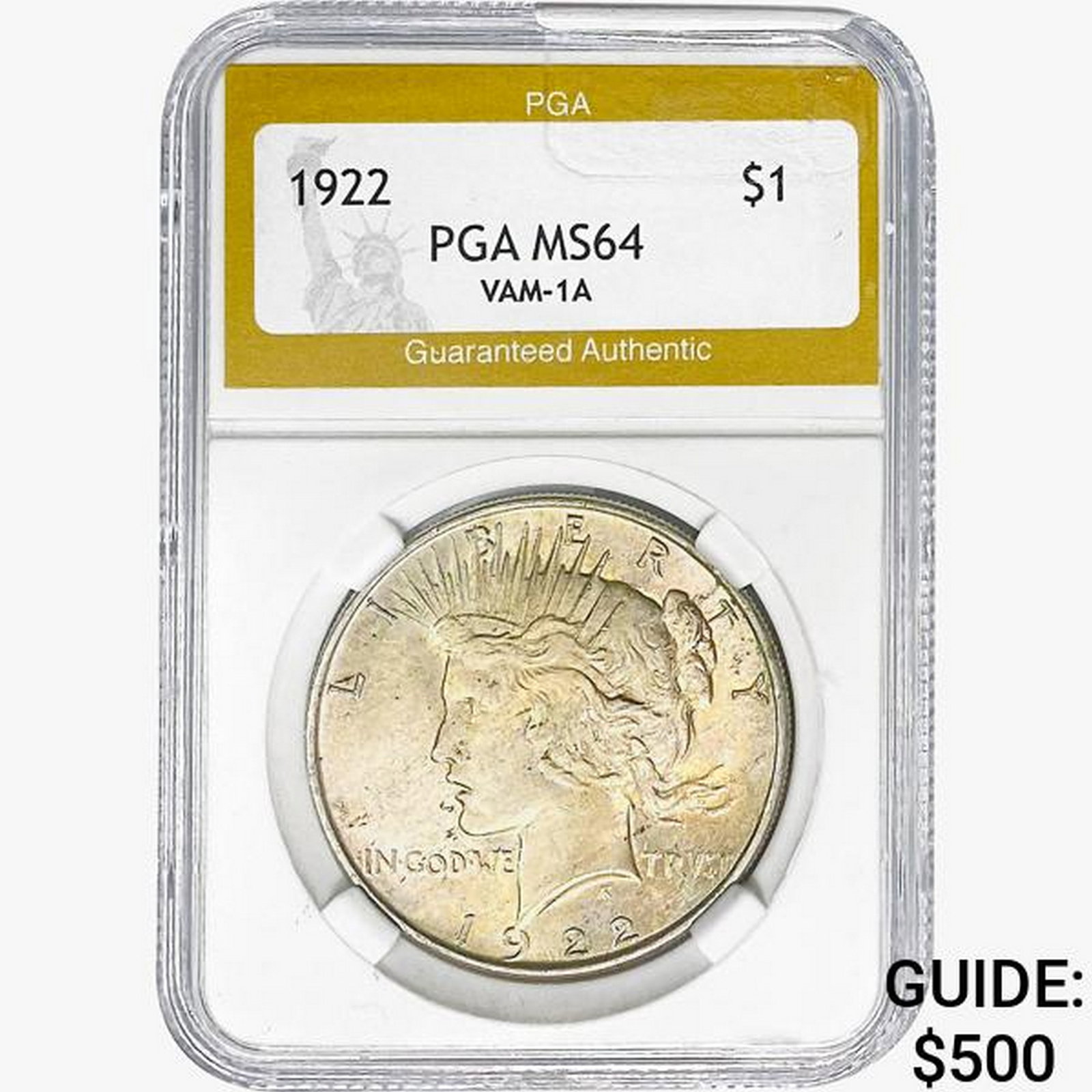 1922 Silver Peace Dollar PGA MS64 VAM-1A: 1922 Silver Peace Dollar PGA MS64 VAM-1A