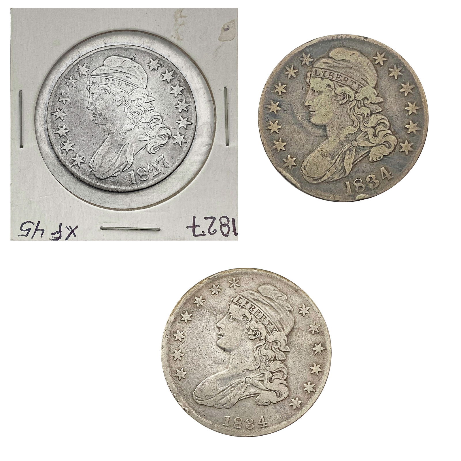 1827, 1834 Capped Bust Half Dollar Lot [3 Coins] Fine (1 of 7)