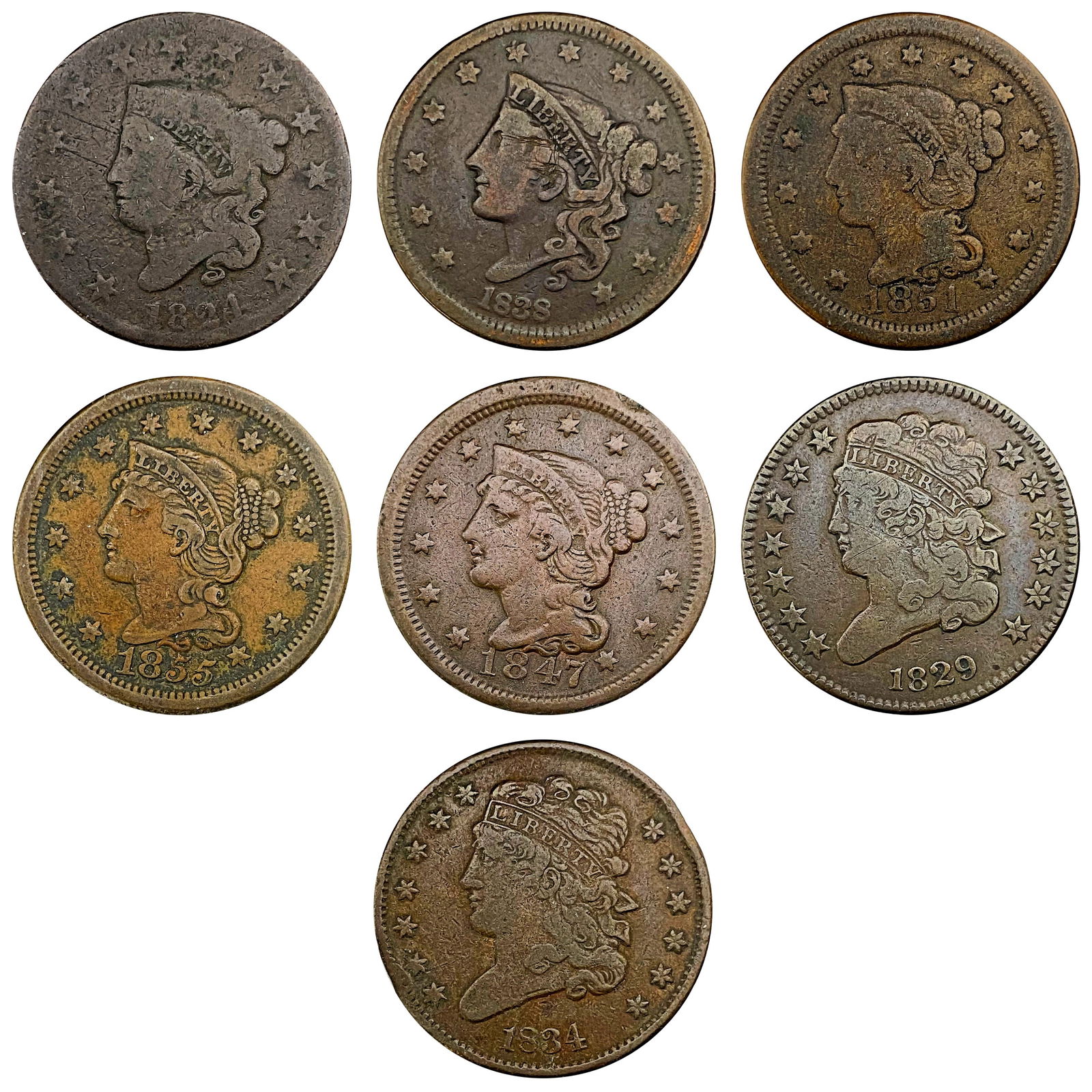 1824-1855 US Early Copper Coin Lot [7 Coins] HIGH GRADE (1 of 13)