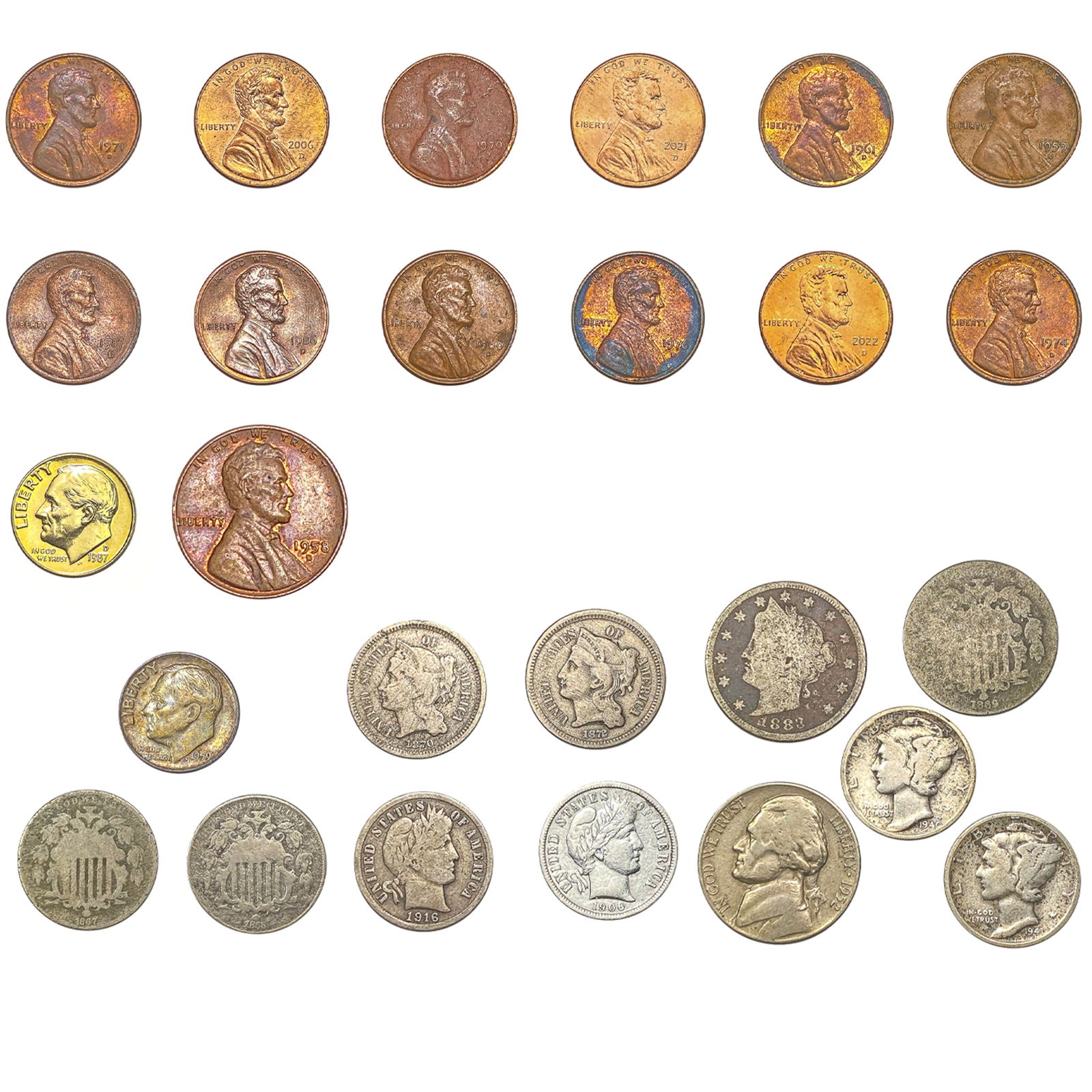 1867-2021 [133] Assorted U.S. Type/ Lincoln Cent Lot (1 of 10)